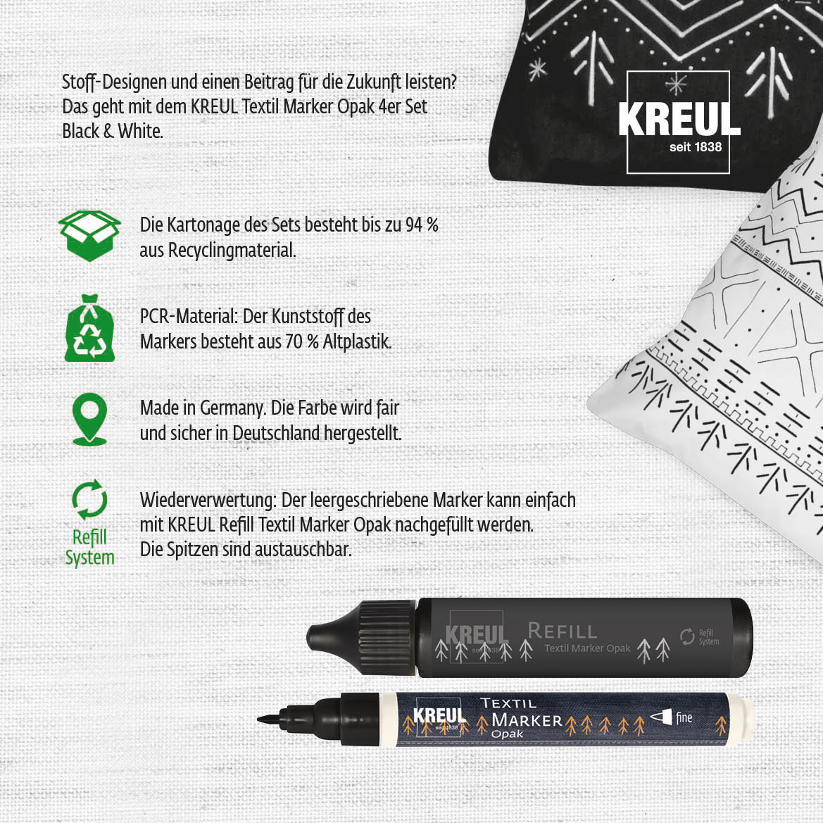 Kreul Textil Marker Opak 4er-Set, Black & White Kreul Textil Marker Opak 4er-Set, Black & White