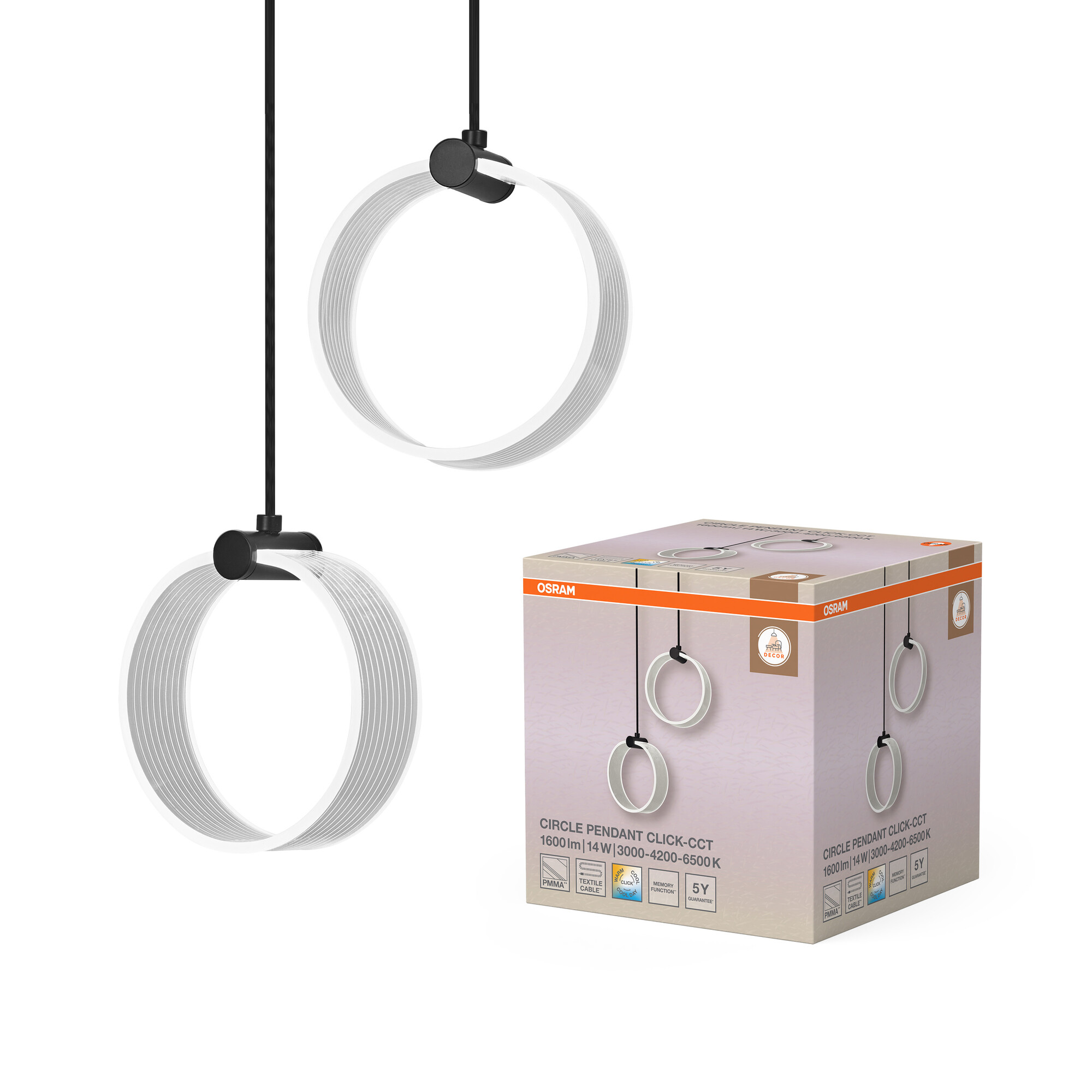 Osram Decor Runde Pendelleuchte, 2 Pendel, 14W, schwarz