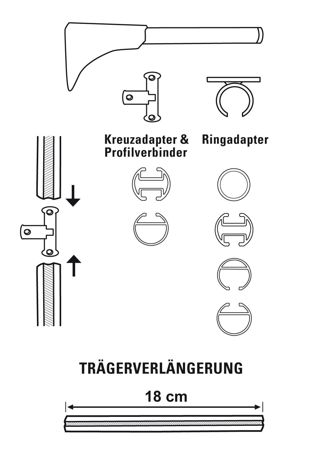 174808_03 GARDINIA UNIVERS.TRÄGER 1+2LF 20MM SCHWARZ