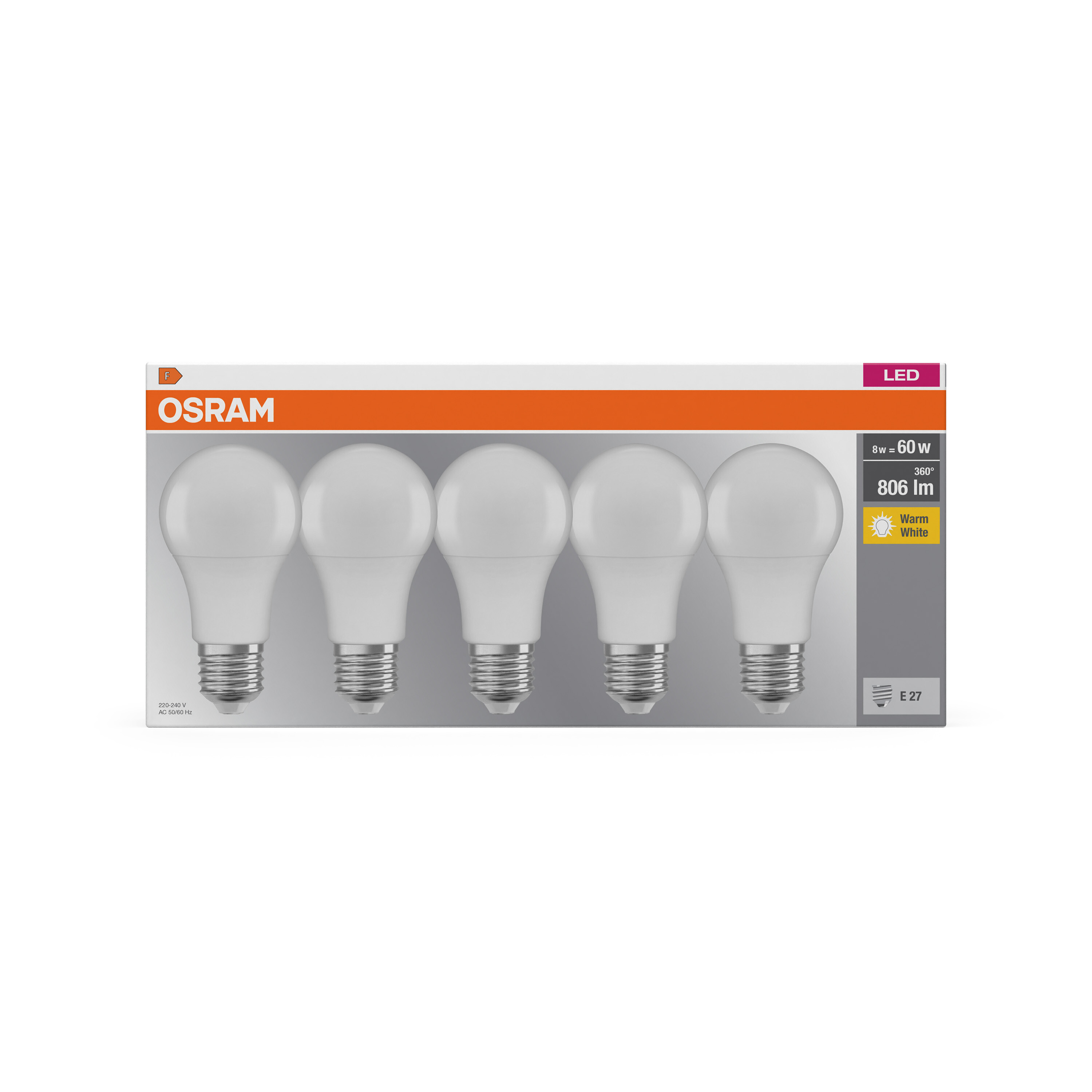 Osram LED Classic Lampe, warmweiß, E27, 5er-Pack