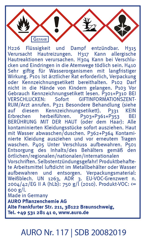 257887-320197-320200-GHS-117_20-08-2018 Auro Spezialgrundierung Nr. 117, farblos, 750 ml