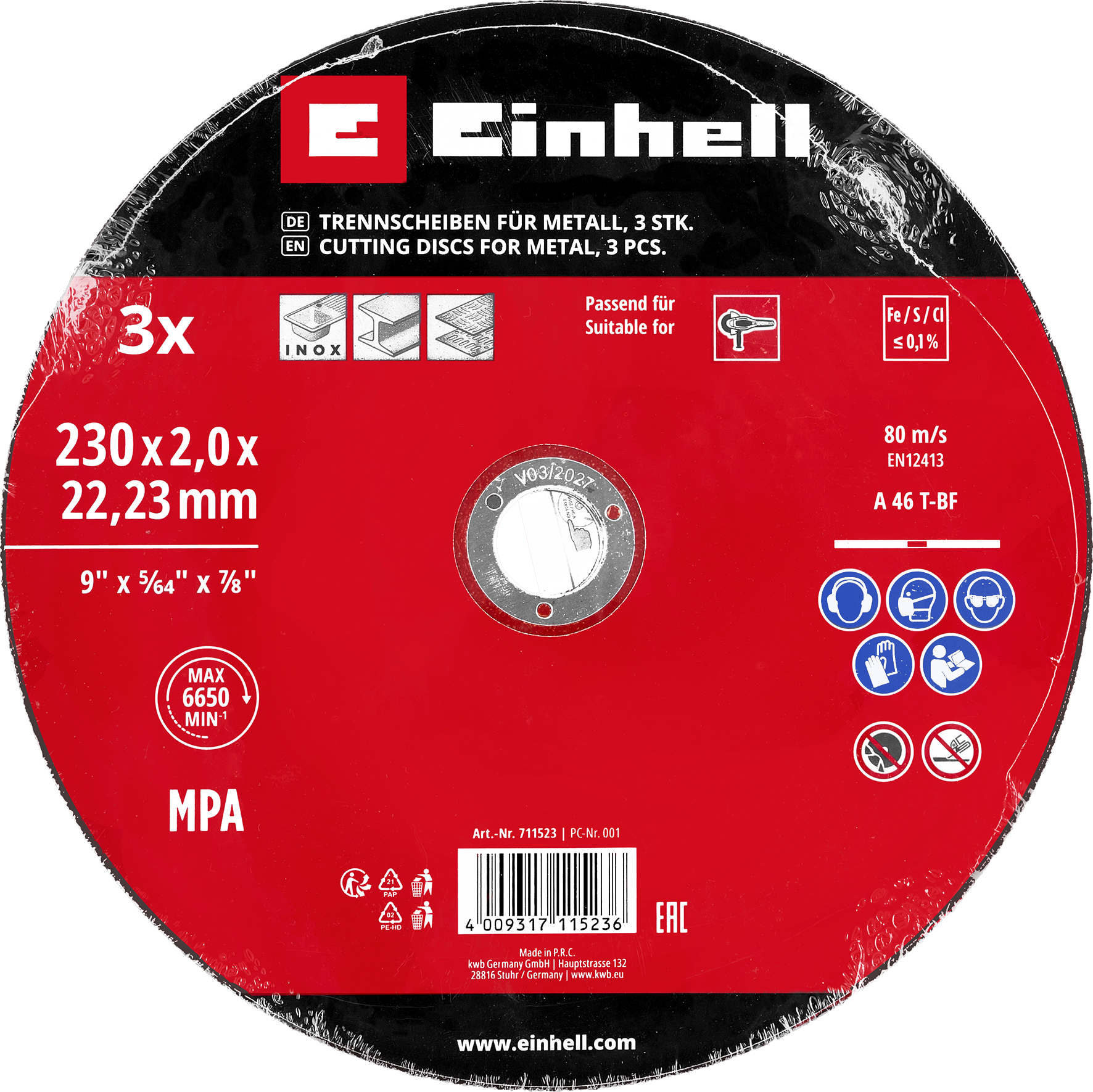 Einhell Gewebetrennscheiben-Set für Metall, gerade, extradu?nn, 3-tlg., Ø 230 x 2 mm