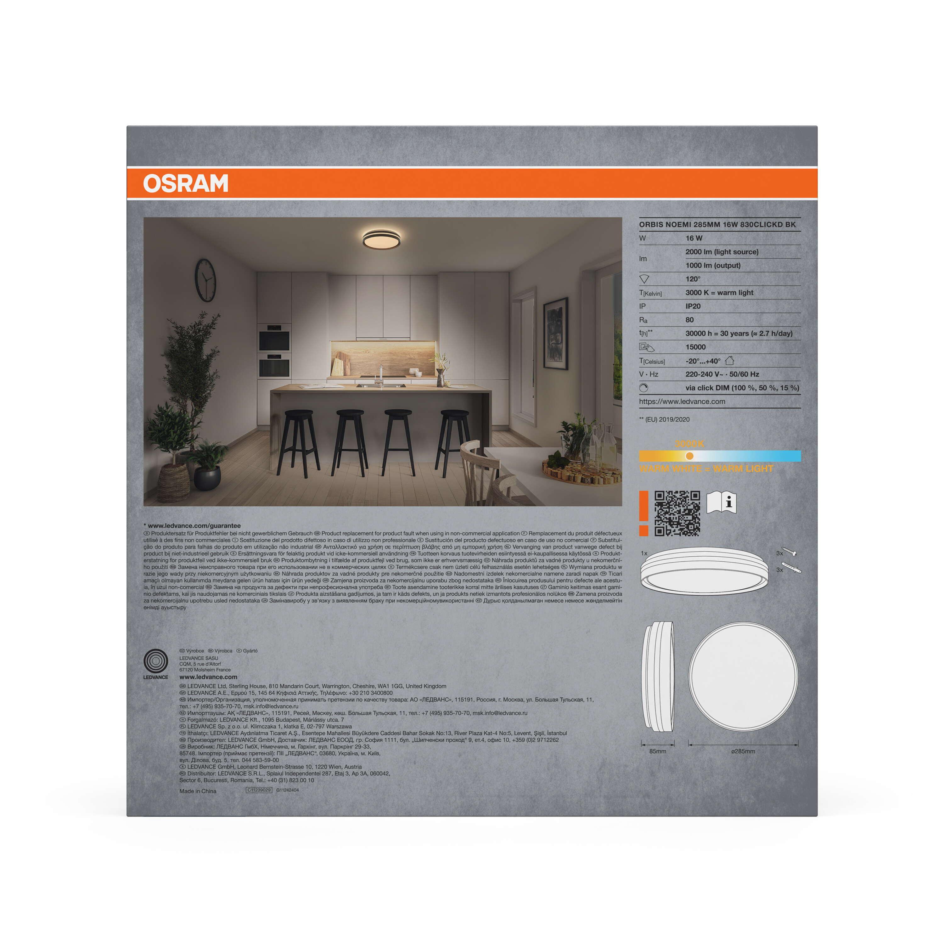 Osram Led Deckenleuchte "Orbis Noemi", 285 mm, 16W, 830, schwarz