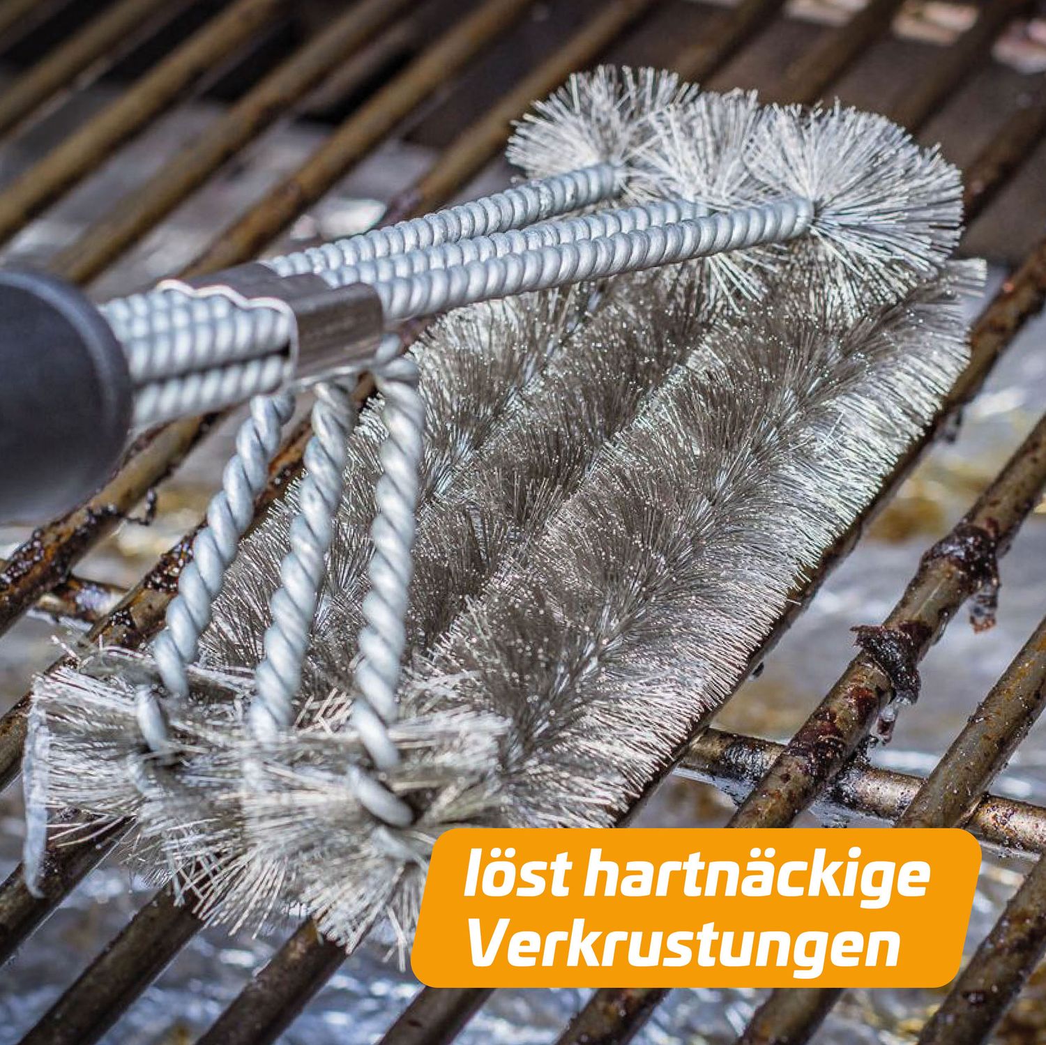 Grillfürst Grillbürste Edelstahl, mit langem 3-fach Bürstenkopf