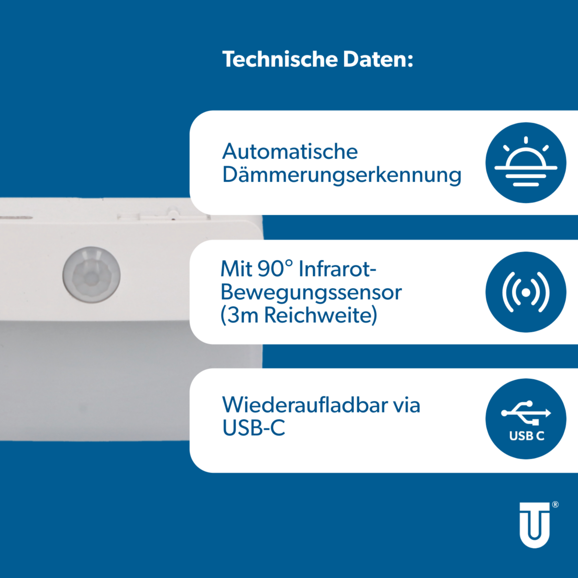 Unitec LED-Nachtlicht mit BWM + Dämmerungssensor