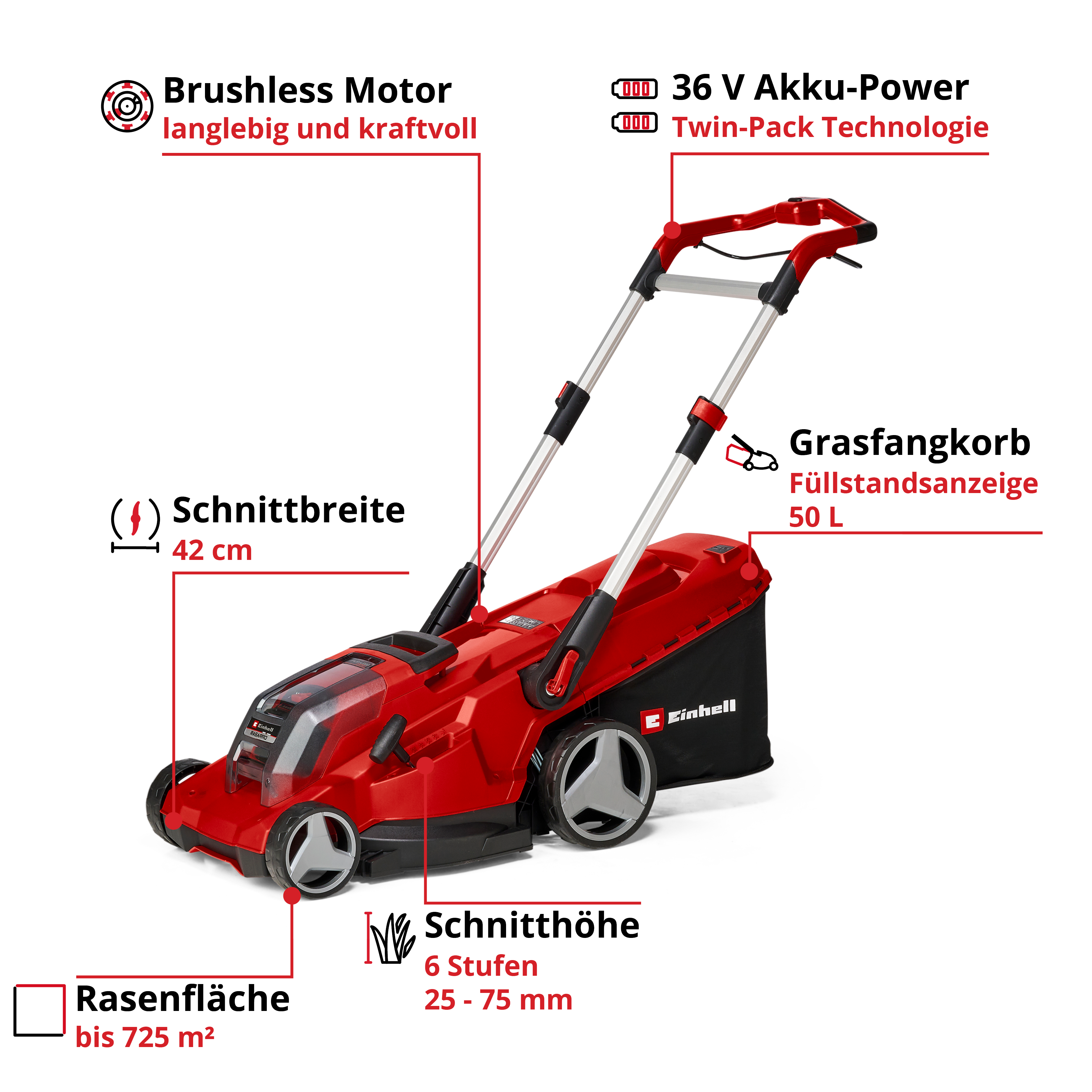 Einhell Akku-Rasenmäher RASARRO 36/42 (2x5,2Ah) Einhell Akku-Rasenmäher RASARRO 36/42 (2x5,2Ah)