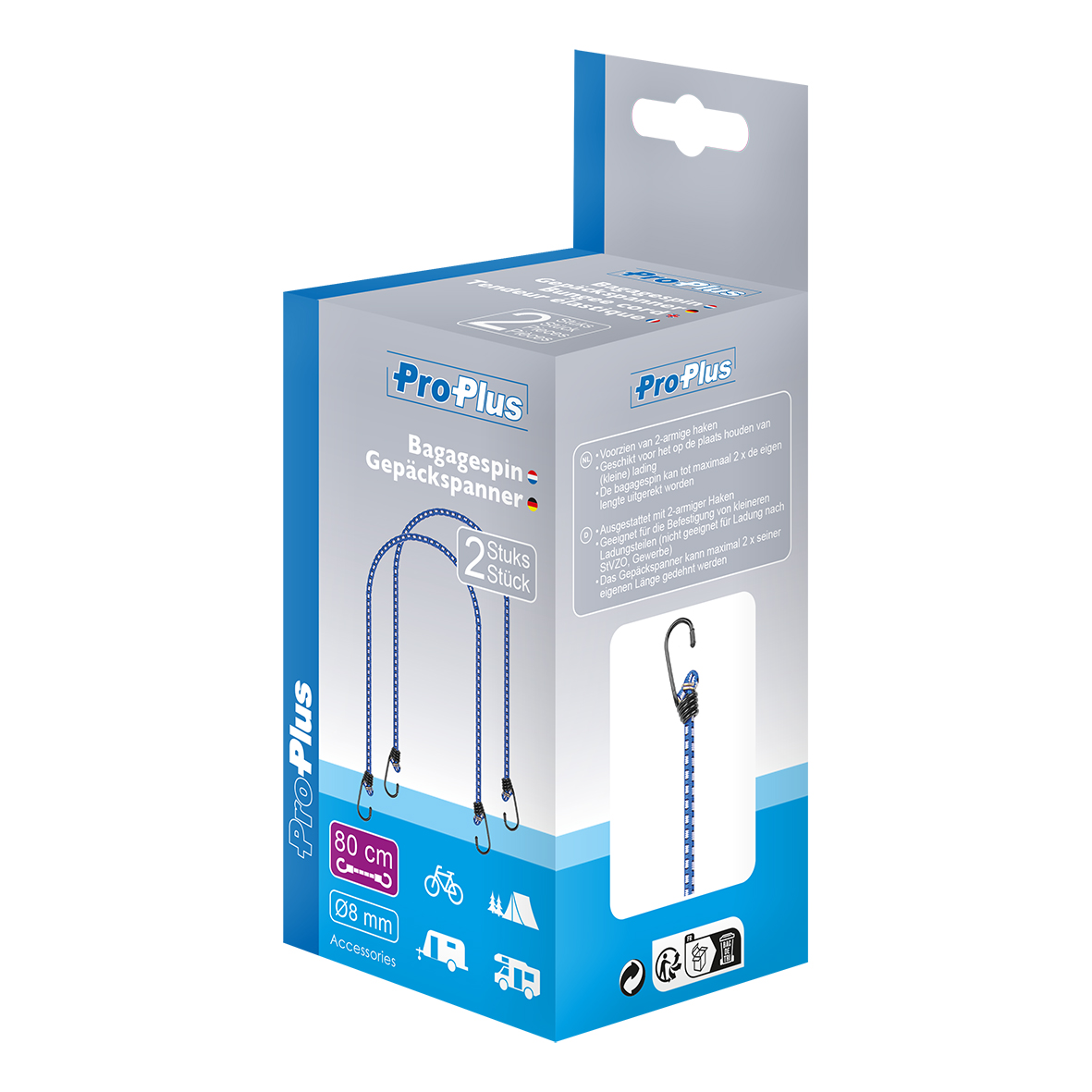 ProPlus Gepäckspanner 8 mm - 80 cm - Set von 2 St.