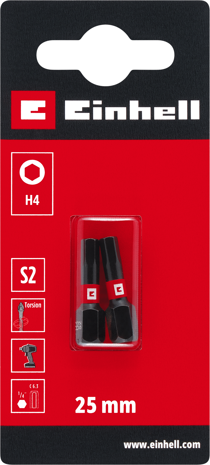 Einhell Impact-Bits Torsion, 25 mm, Hex 4 mm, S2