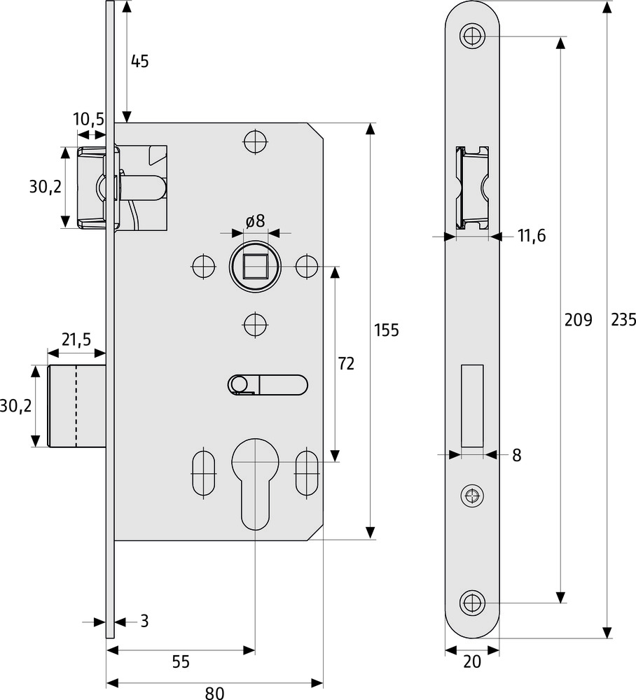 4003318583933_Zeichnung Abus ZT-Einsteckschloss ESK PZ2 universal S
