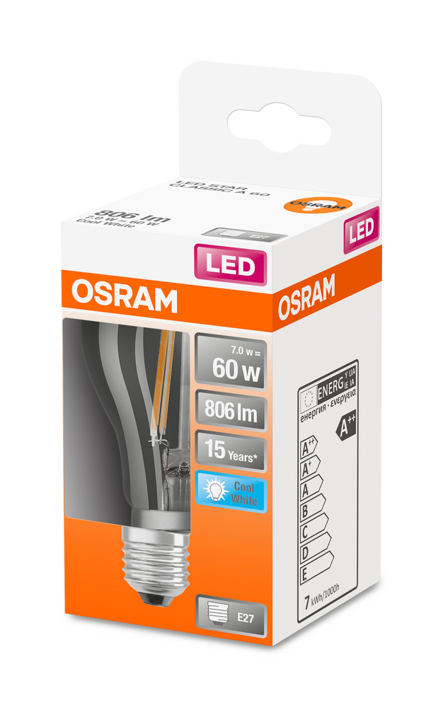 OSRAM LEUCHTMITTEL LED CLA60 FIL 7W/840 E27 230V