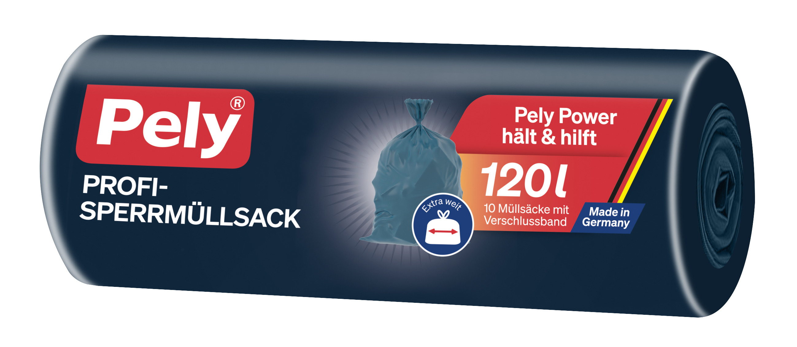 Pely® Profi-Sperrmüllsäcke, mit Verschlussband, blau, extra weit, 120 Liter, 10 Stück