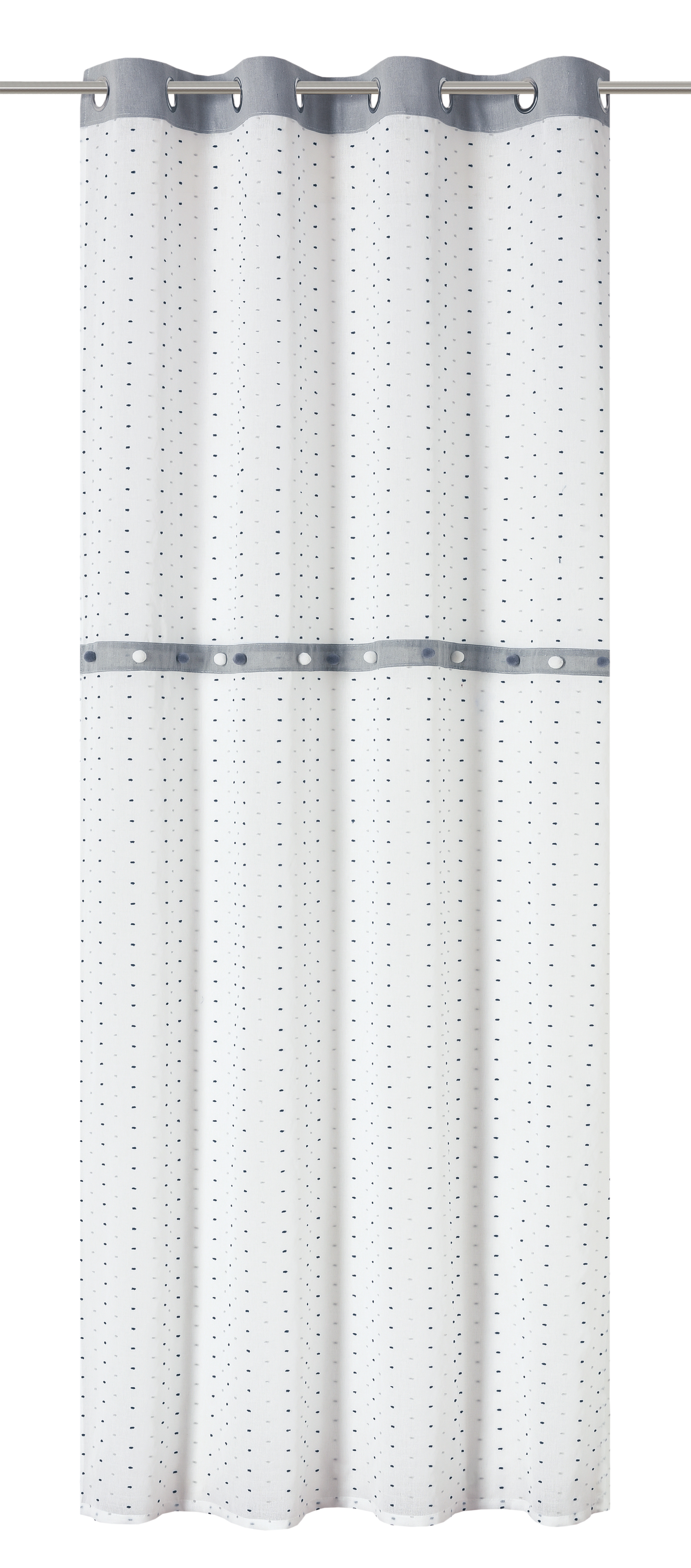 Elbersdrucke Ösenvorhang Bobbel 07, weiß-grau-anthrazit, 140 x 255 cm
