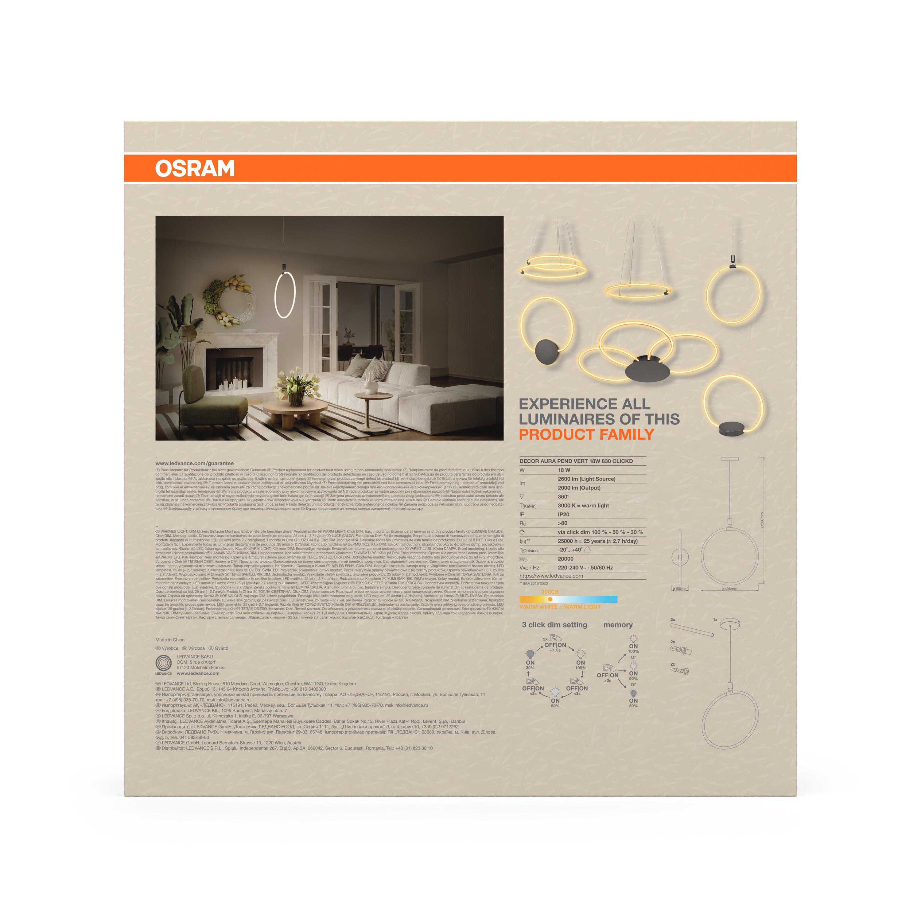 Osram Decor Pendelleuchte Aura, 18W, 3000K