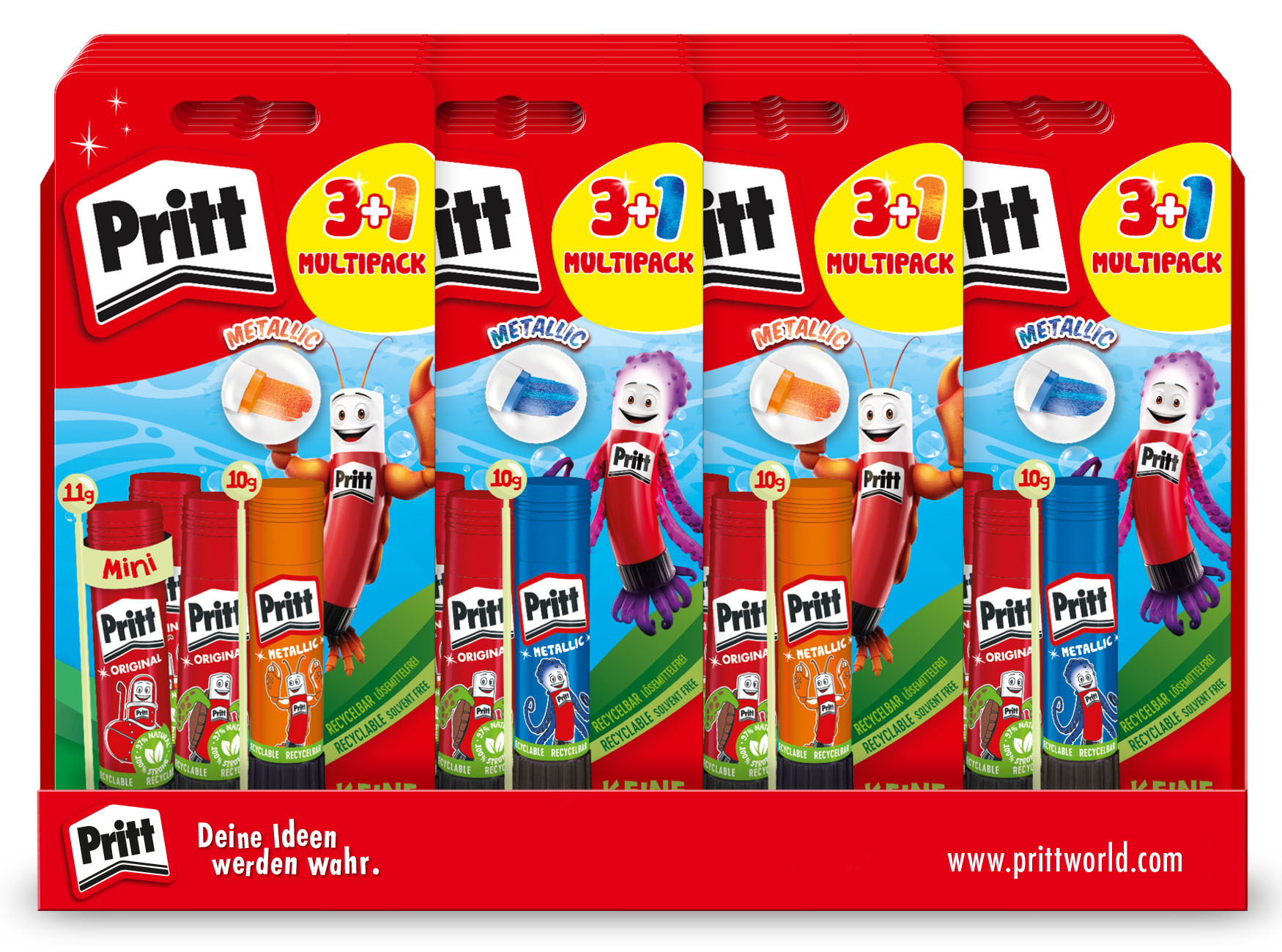 Pritt Klebestift, 3 x 11 g + 1 x 10 g