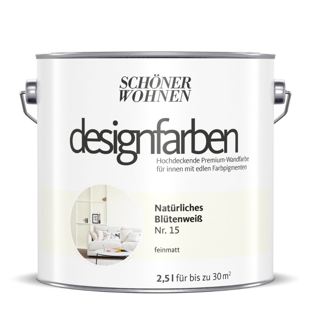 Schöner Wohnen Designfarbe, natürliches blütenweiß, 1L Schöner Wohnen Designfarbe, natürliches blütenweiß, 1L