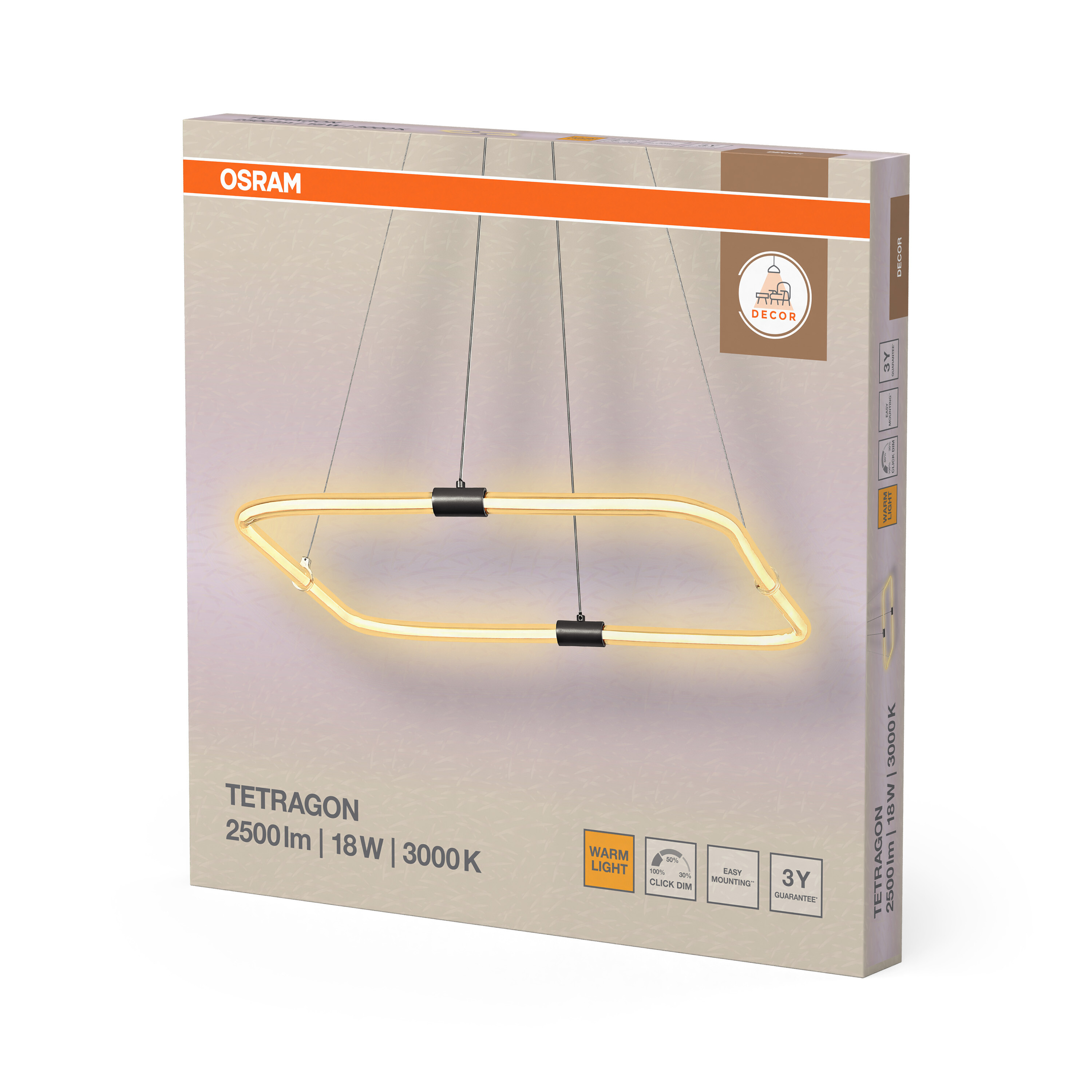 Osram Decor Tetragon Pendelleuchte, Warmweiß, 18W