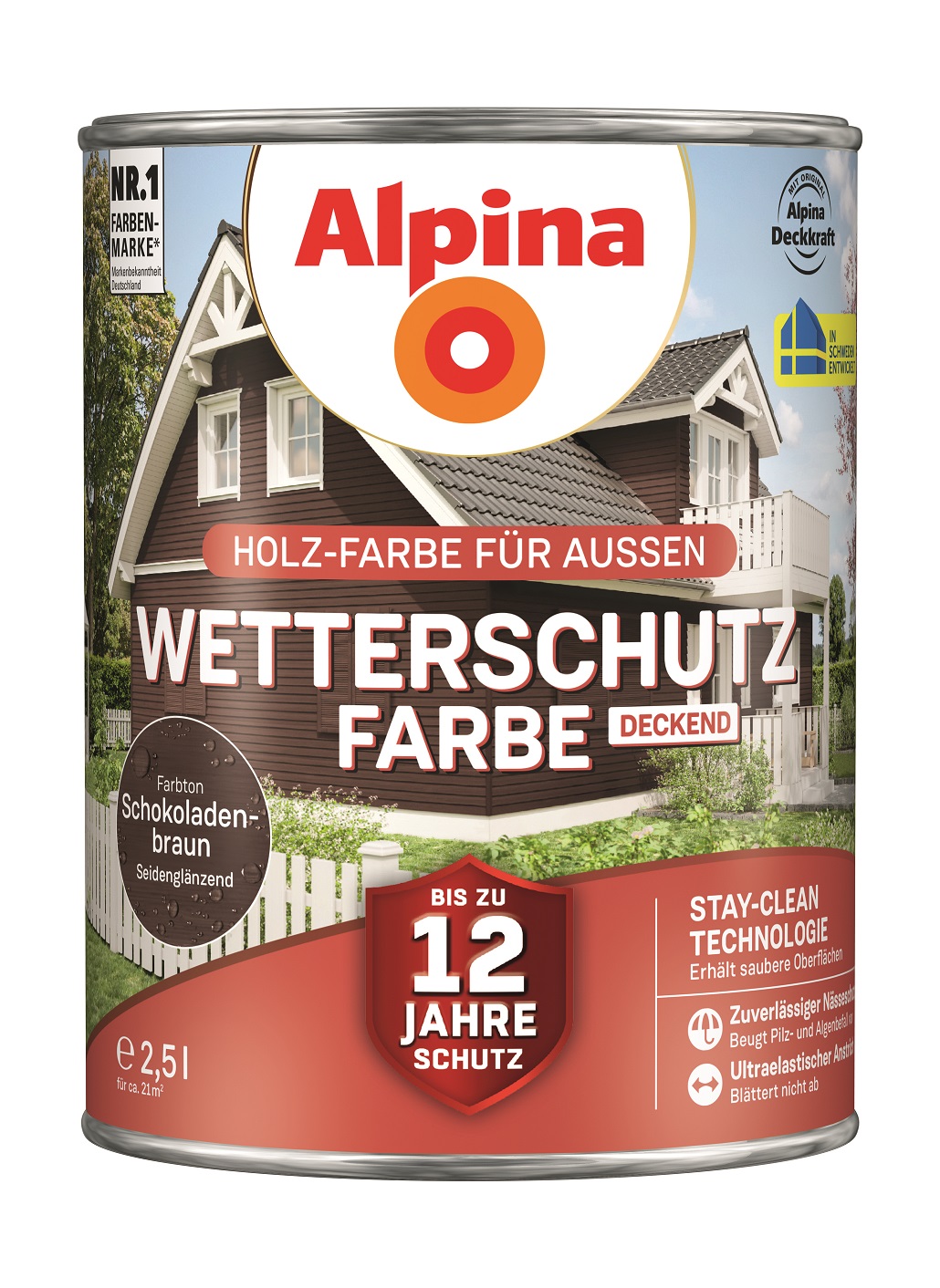 4001244702640_1 Alpina Wetterschutz-Farbe Schokoladenbraun, 2,5L