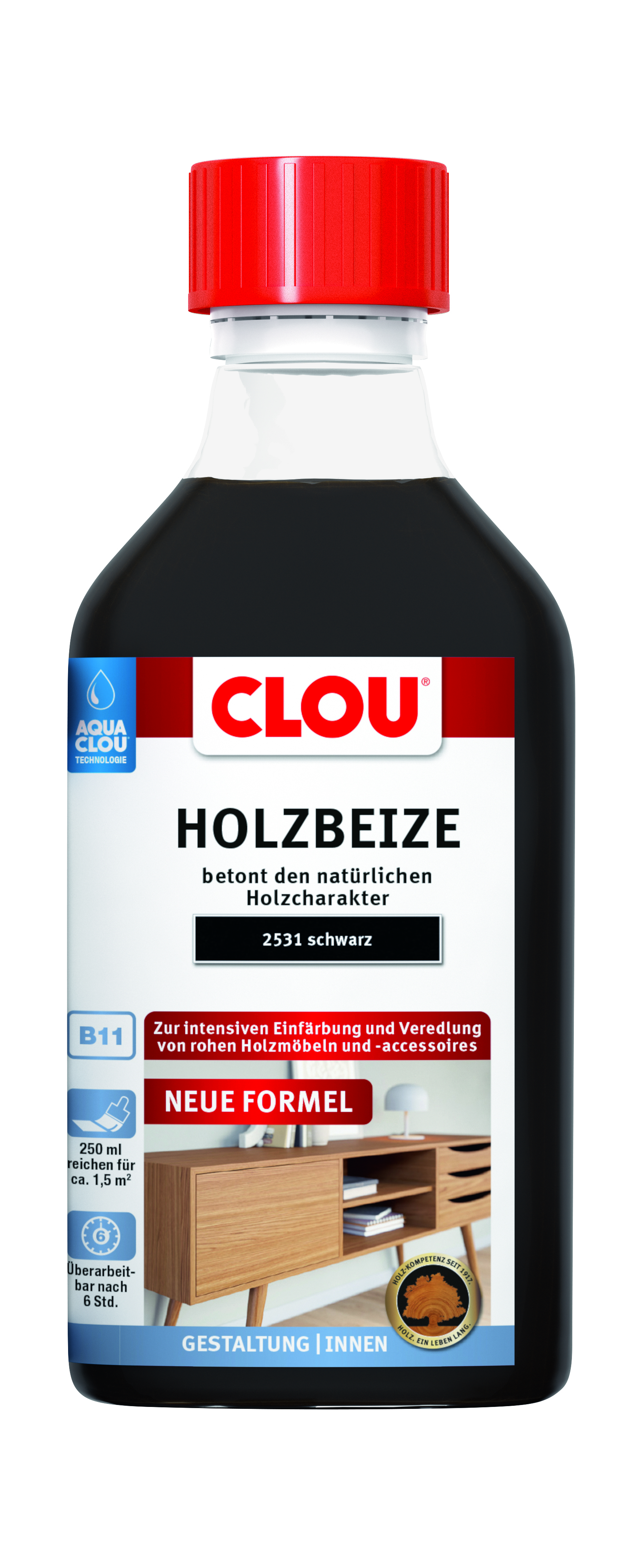 AQUA CLOU® Holzbeize Nr. 2531 Schwarz, 250 ml