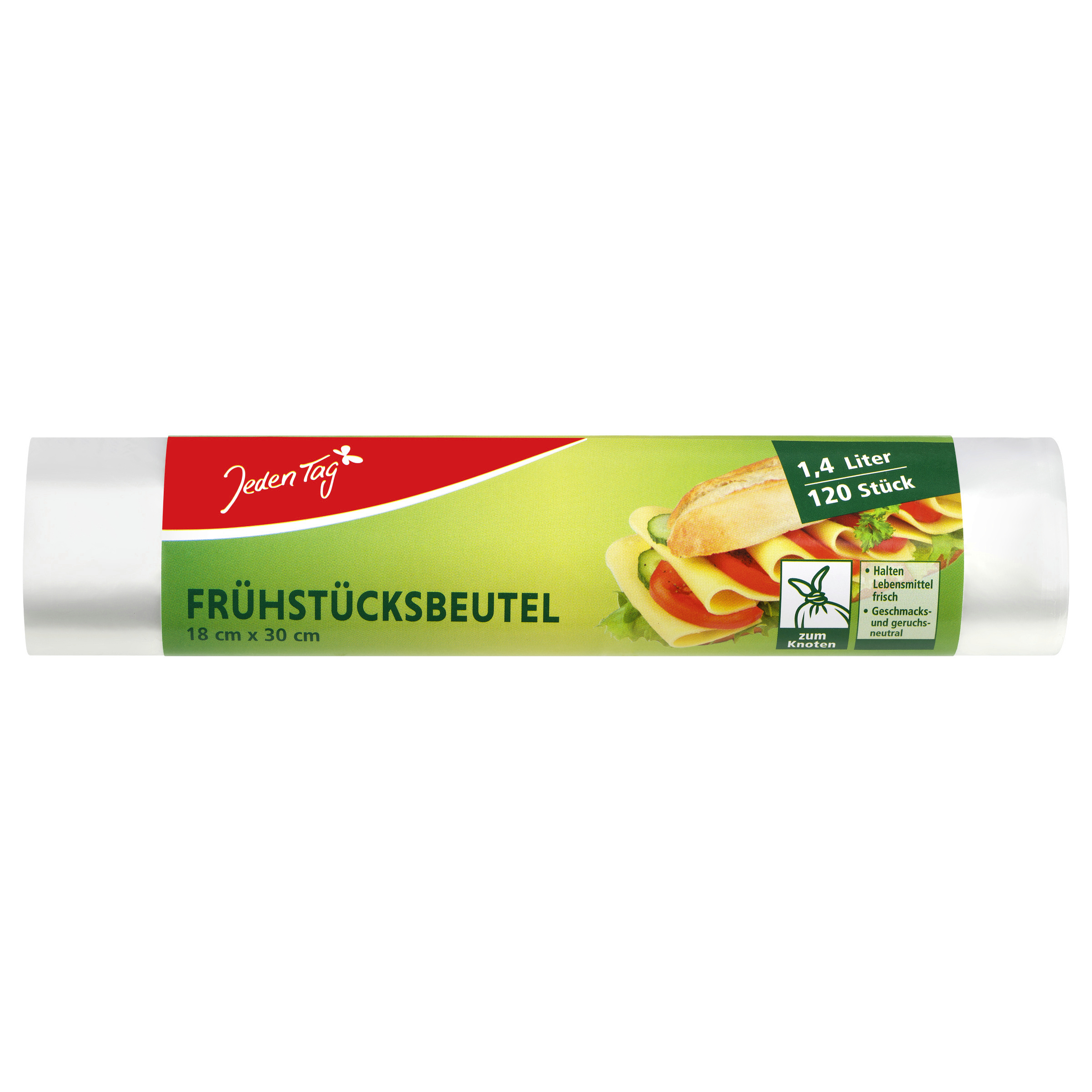 Jeden Tag Frühstücksbeutel zum Knoten, 120 Stück, 1,4 l