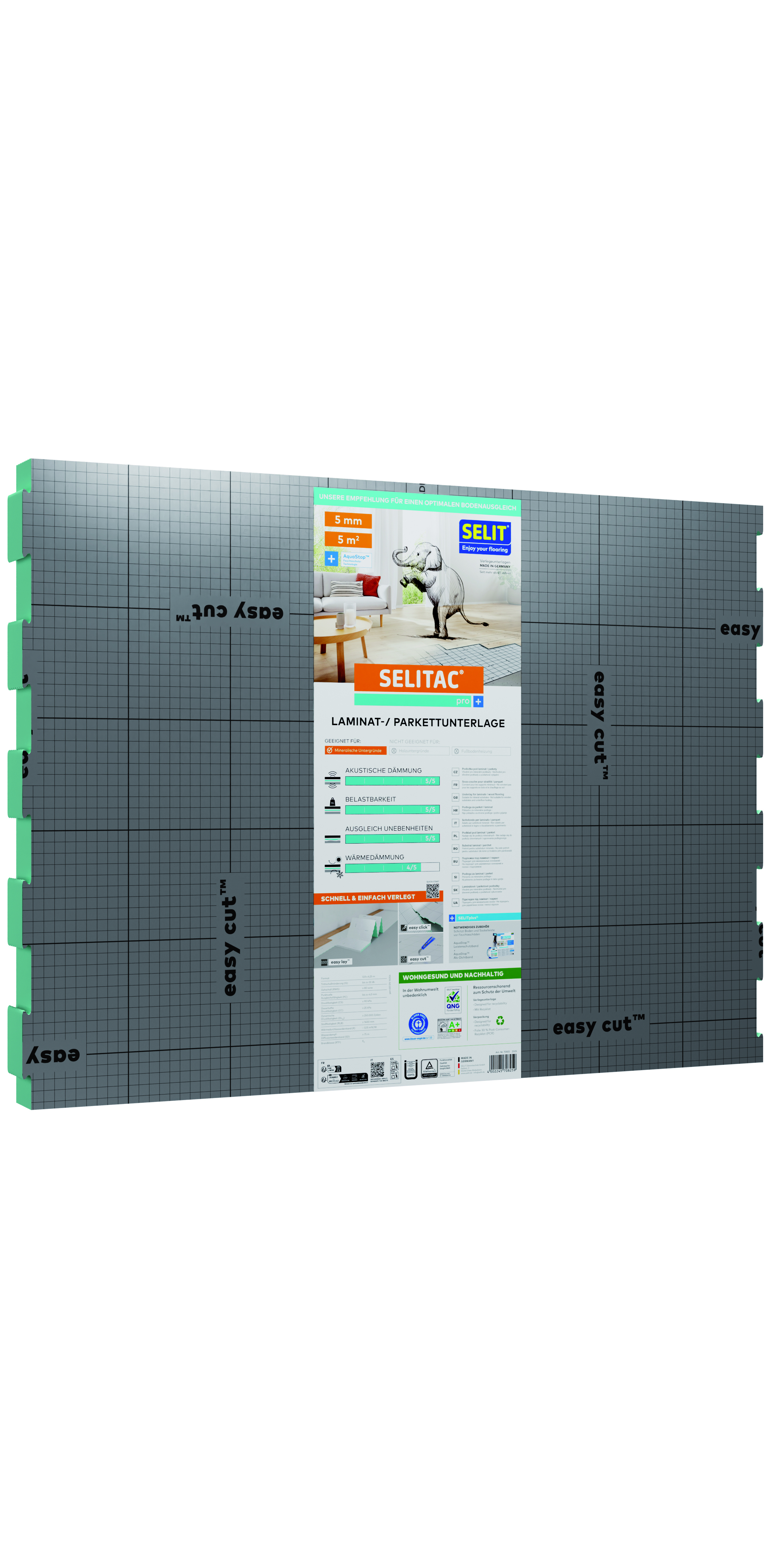 SELITAC Laminat- und Parkettunterlage pro+ 5 mm, 0,8 x 6,25 m, 5 m²