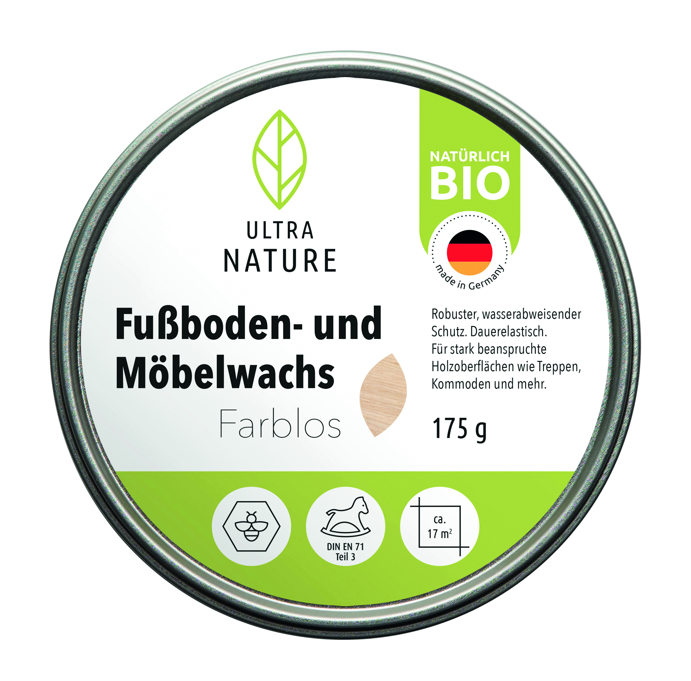 Ultra Nature Fußboden & Möbelwachs Farblos, 175 g Ultra Nature Fußboden & Möbelwachs Farblos, 175 g