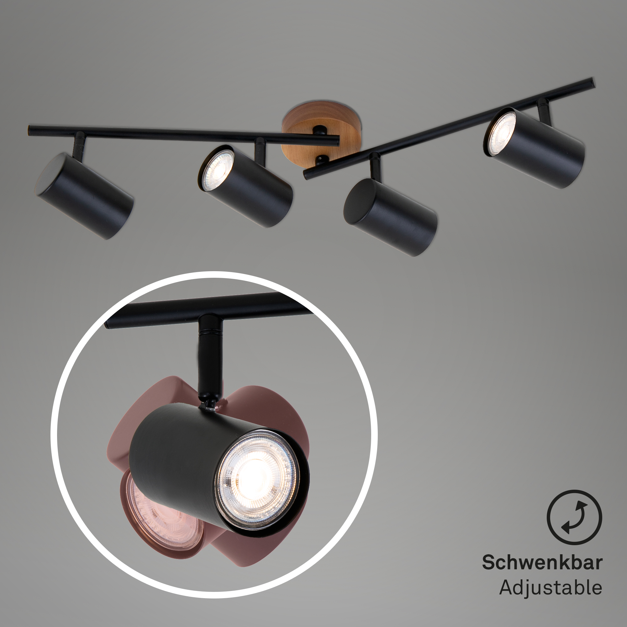 122919-3 BRILONER SCHIENE 4XGU10 HOLZ/METALL SCHWARZ