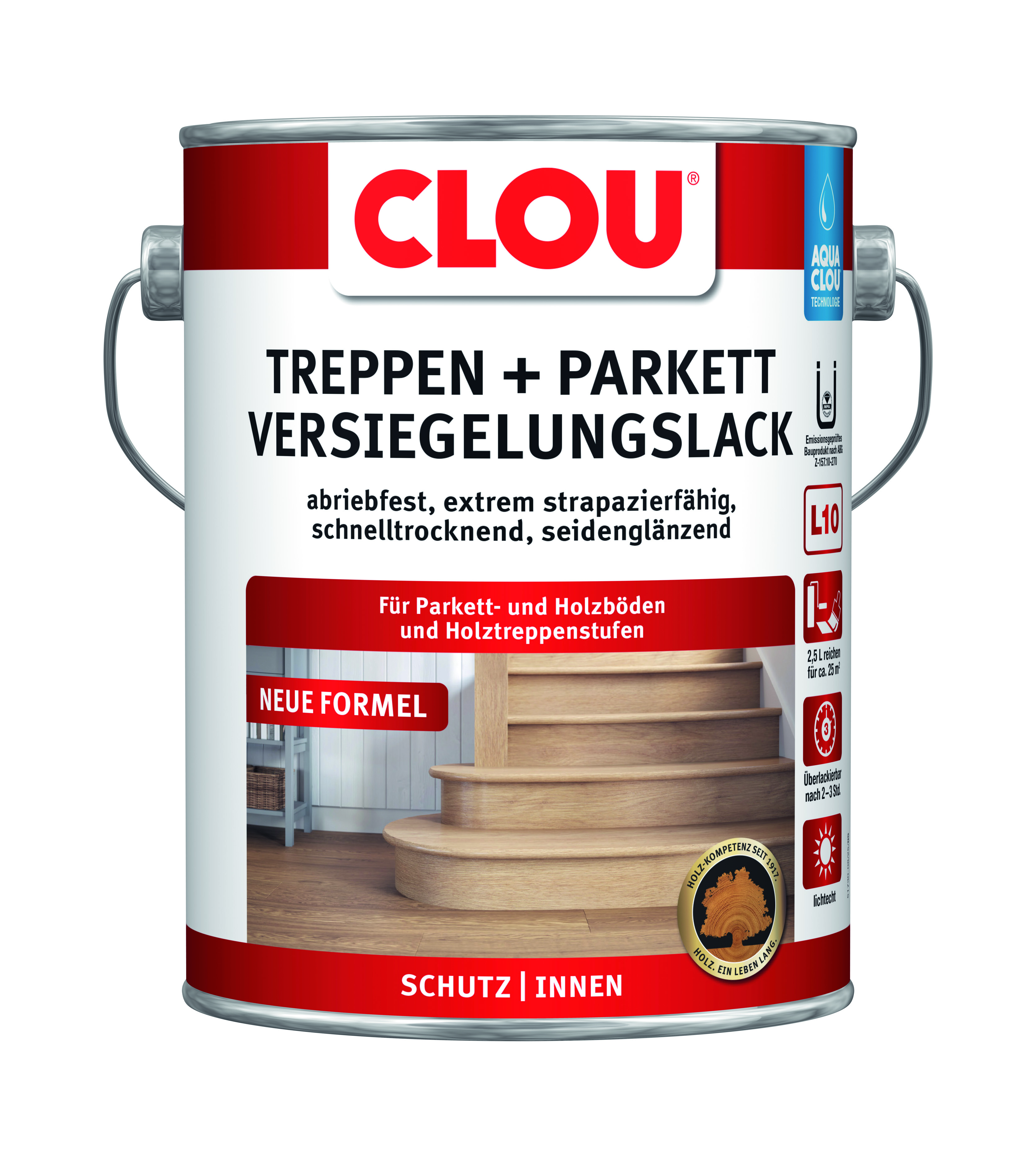 AQUA CLOU® Treppen- und Parkettversiegelungslack Seidenglänzend, 2,5 l