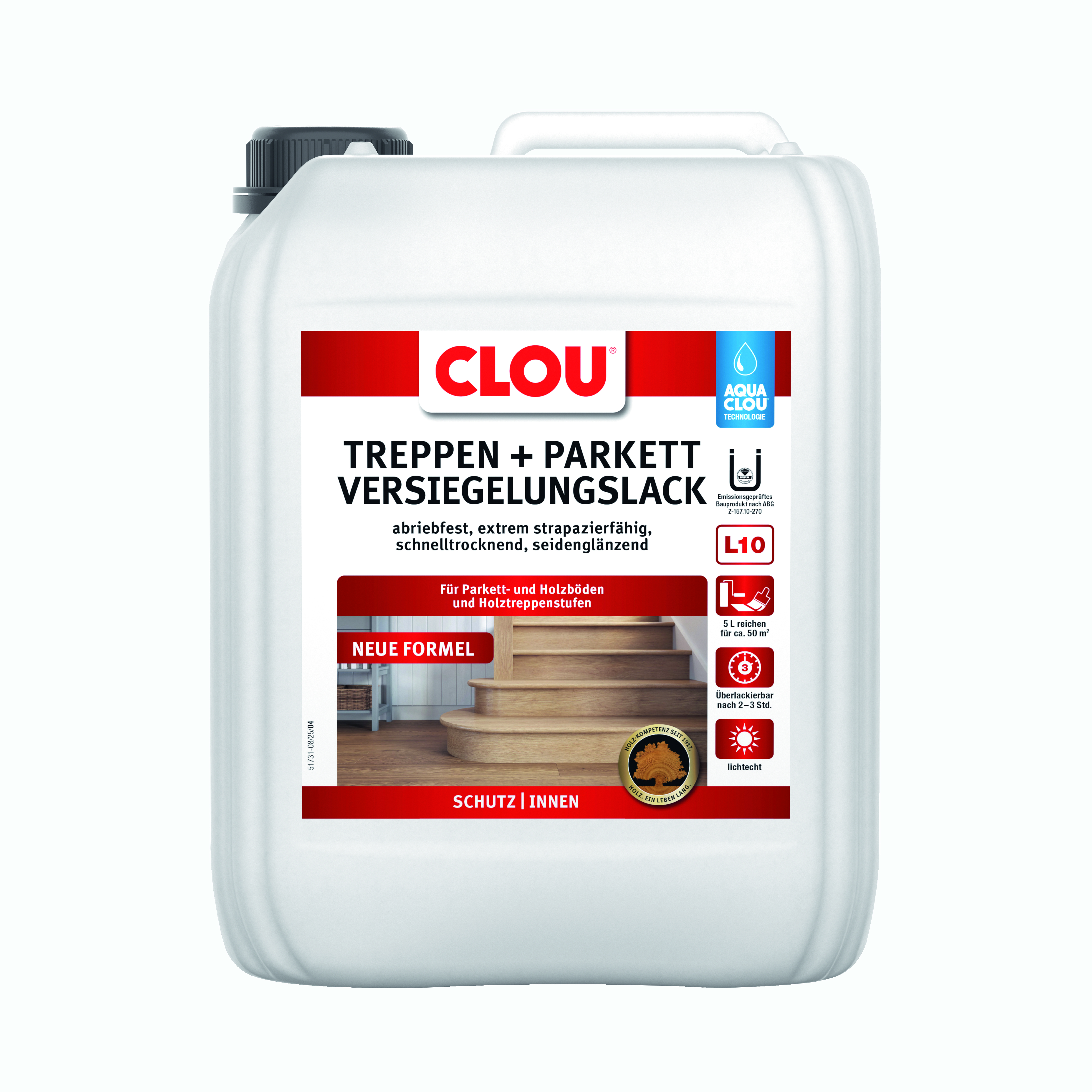 AQUA CLOU® Treppen- und Parkettversiegelungslack Seidenglänzend, 5 l