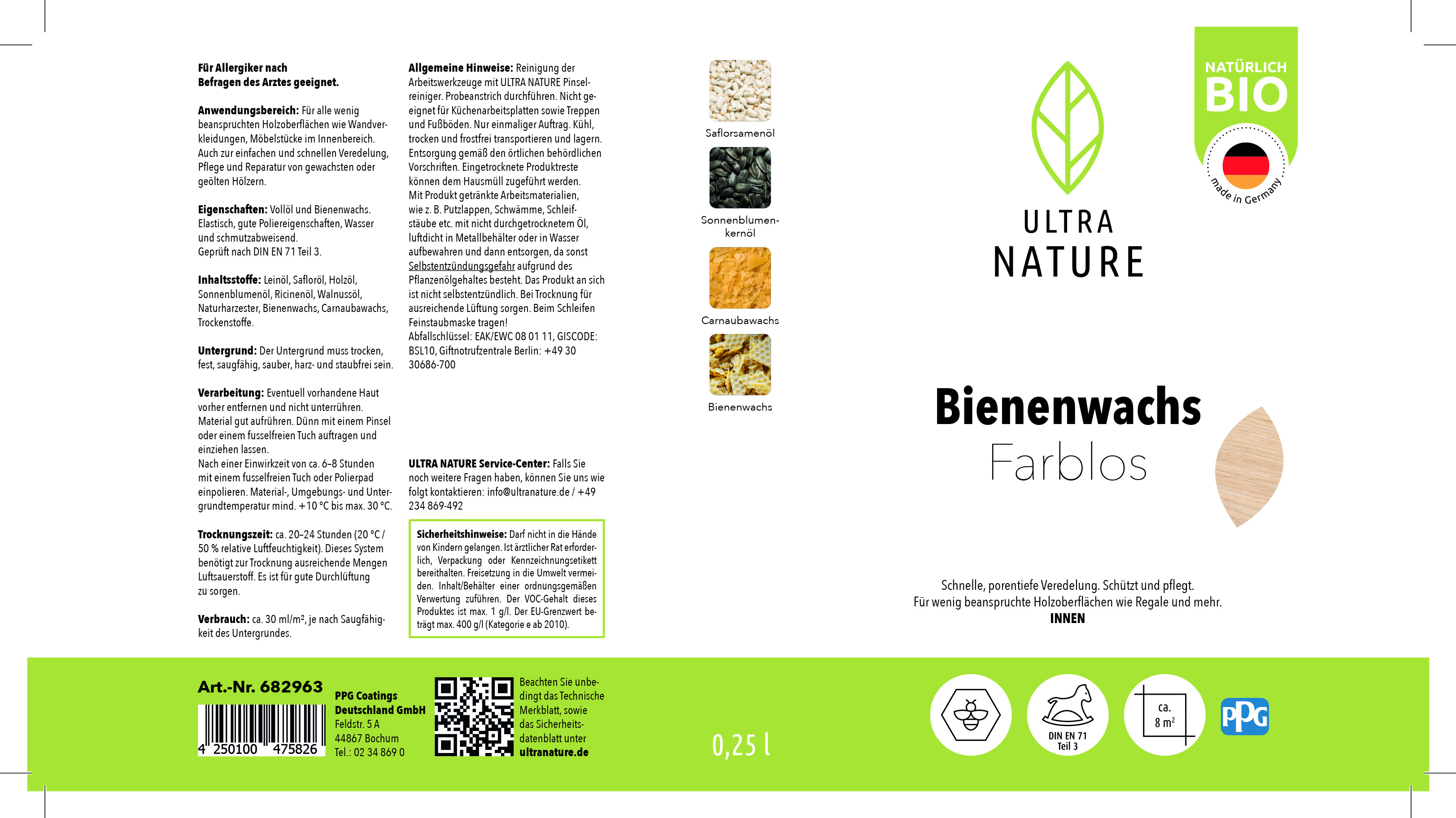 Ultra Nature Bienenwachs Farblos, 0,25 l Ultra Nature Bienenwachs Farblos, 0,25 l