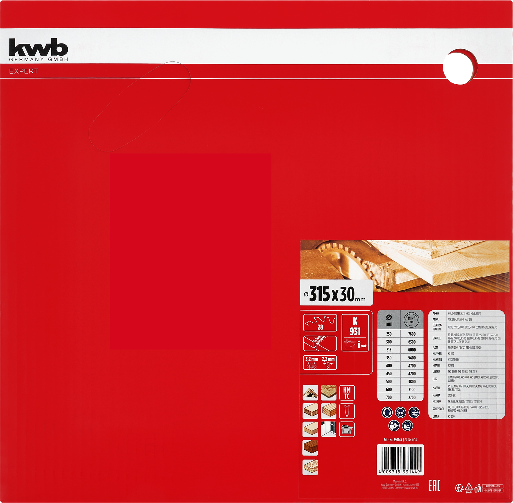 Kwb Kreissägeblatt HM Ø 315 x 30 mm, Z28