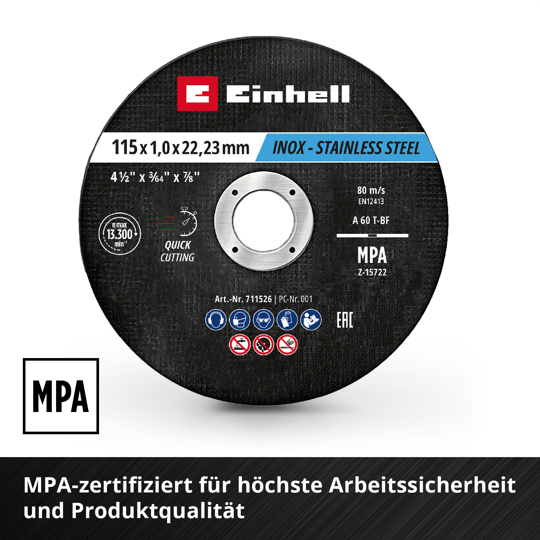 Einhell Inox-Gewebetrennscheiben-Set für Metall, gerade, extra du?nn, in Dose, 50-tlg., Ø 115 x 1 mm