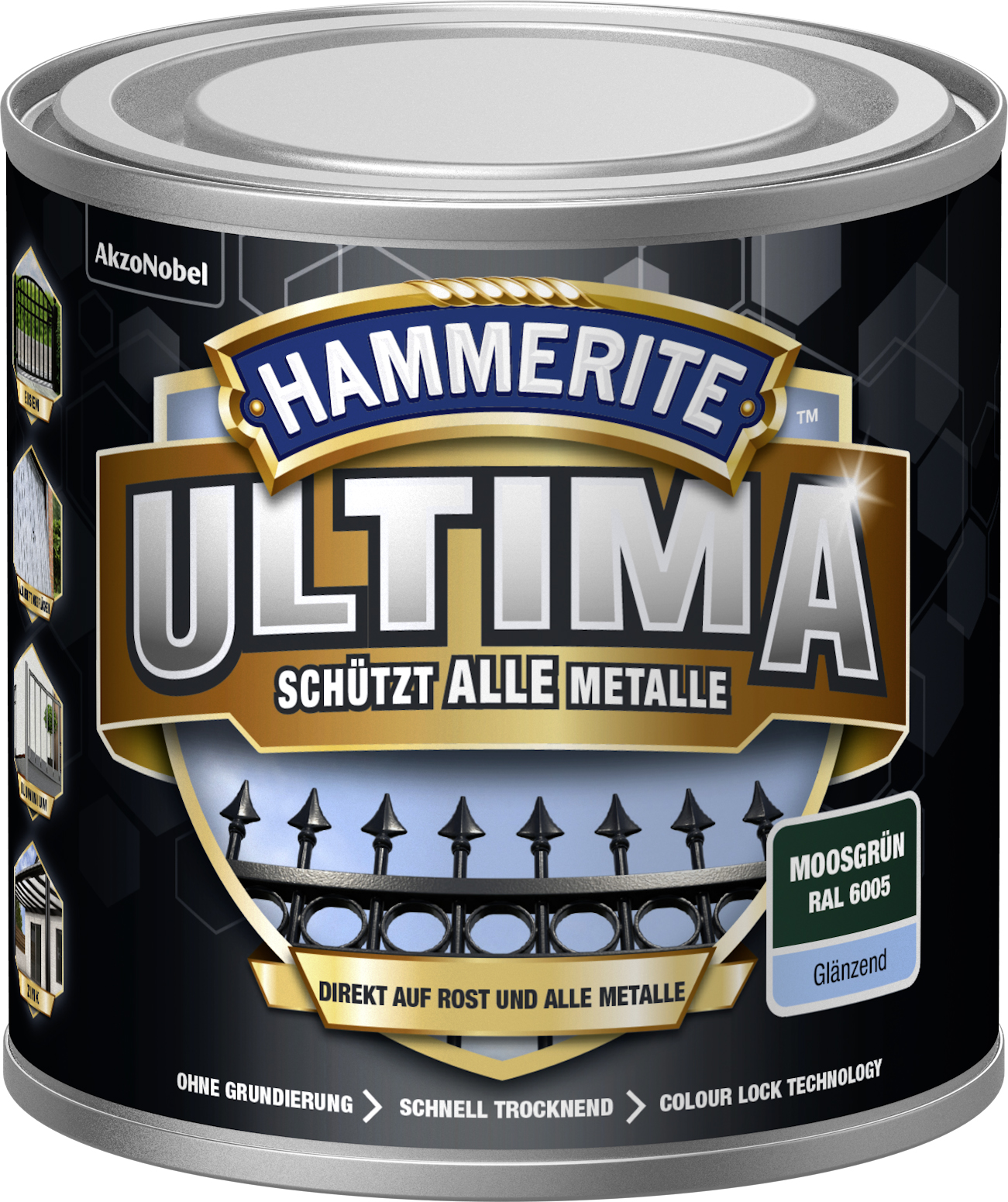 Hammerite Metall Schutzlack Ultima moosgrün RAL6005, 250 ml Hammerite Metall Schutzlack Ultima moosgrün RAL6005, 250 ml