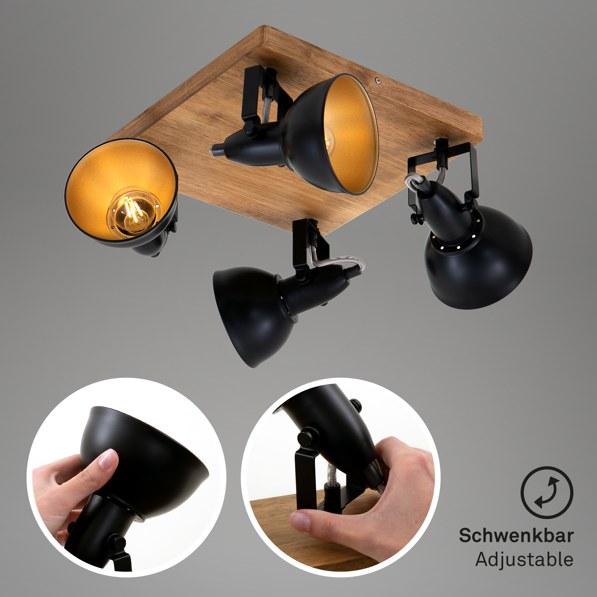 122826-4 BRILONER SPOT 4XE14 HOLZ/SW-GOLD