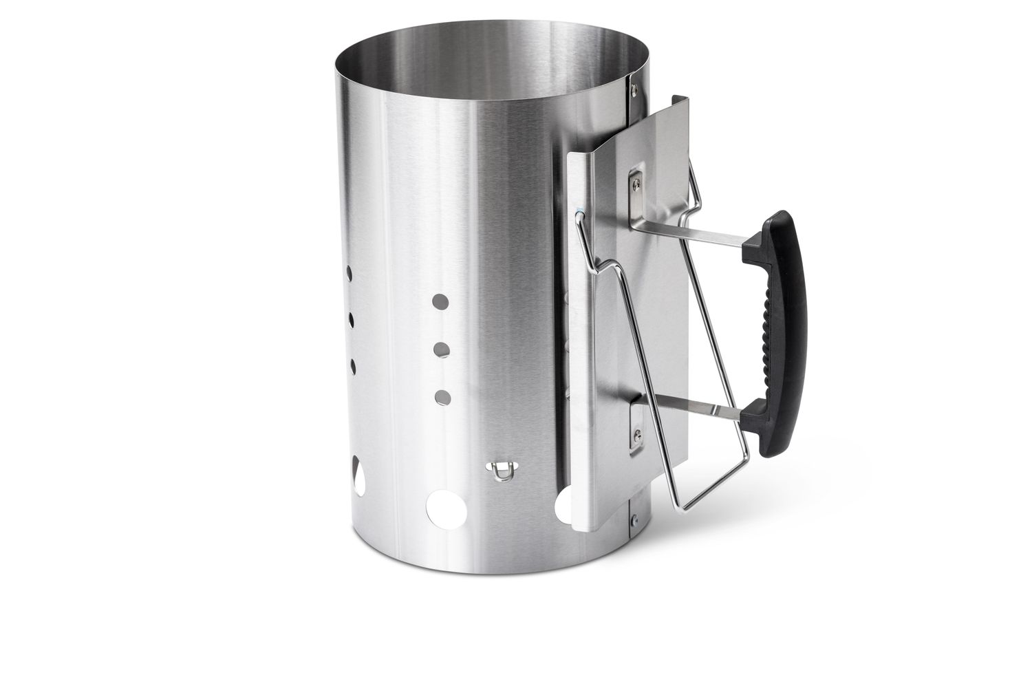 Grillfürst Anzündkamin Edelstahl mit Sicherheitsgriff, 30 cm hoch, 19 cm Durchmesser
