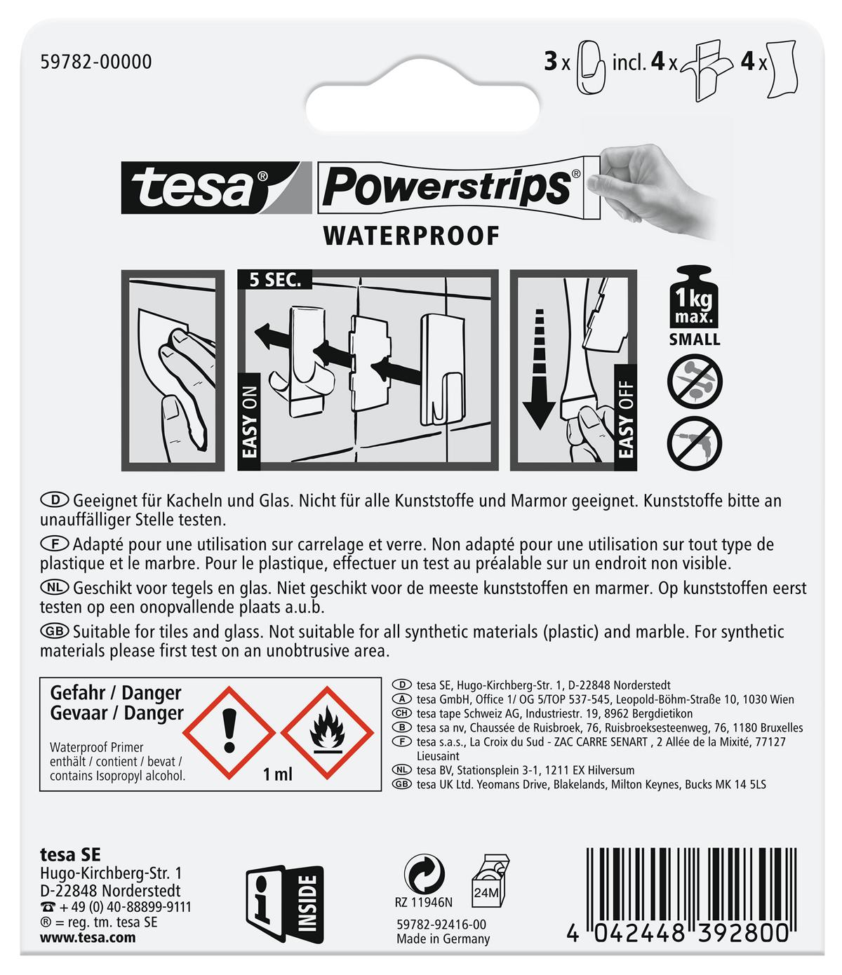 tesa_PS_Waterproof_hooks_597820000000_LI416_back_pa tesa Powerstrips Selbstklebeneder Haken Waterproof Small, Plastik, weiß