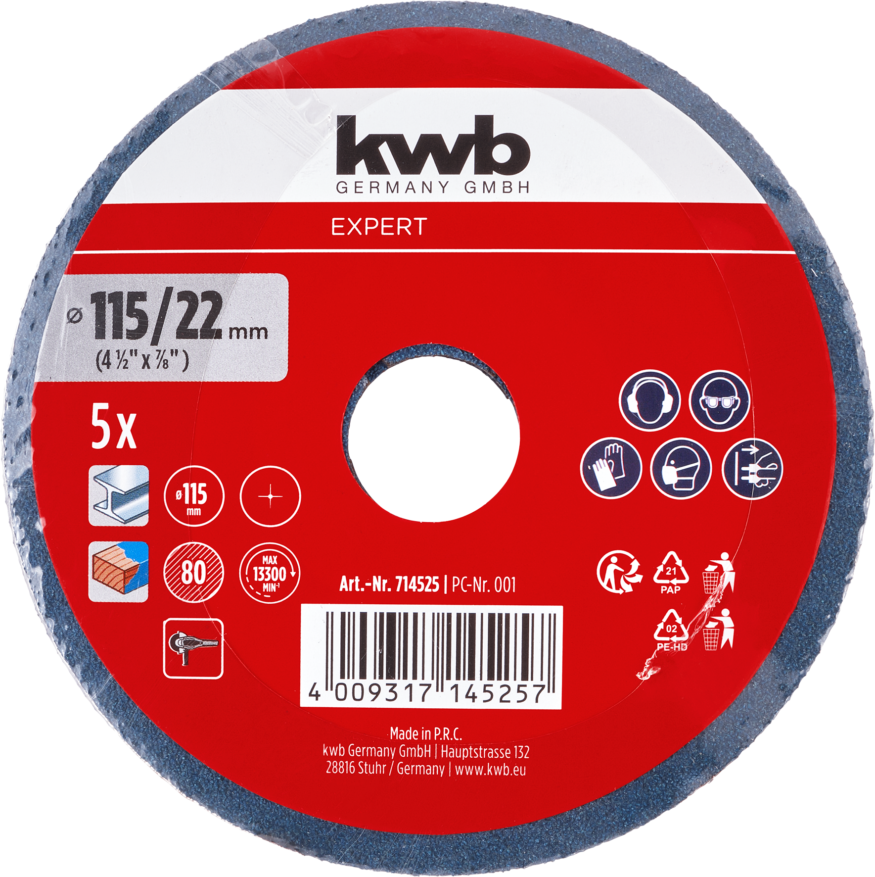 Kwb 5 Fiberscheibe, 115 mm, K80 Kwb 5 Fiberscheibe, 115 mm, K80
