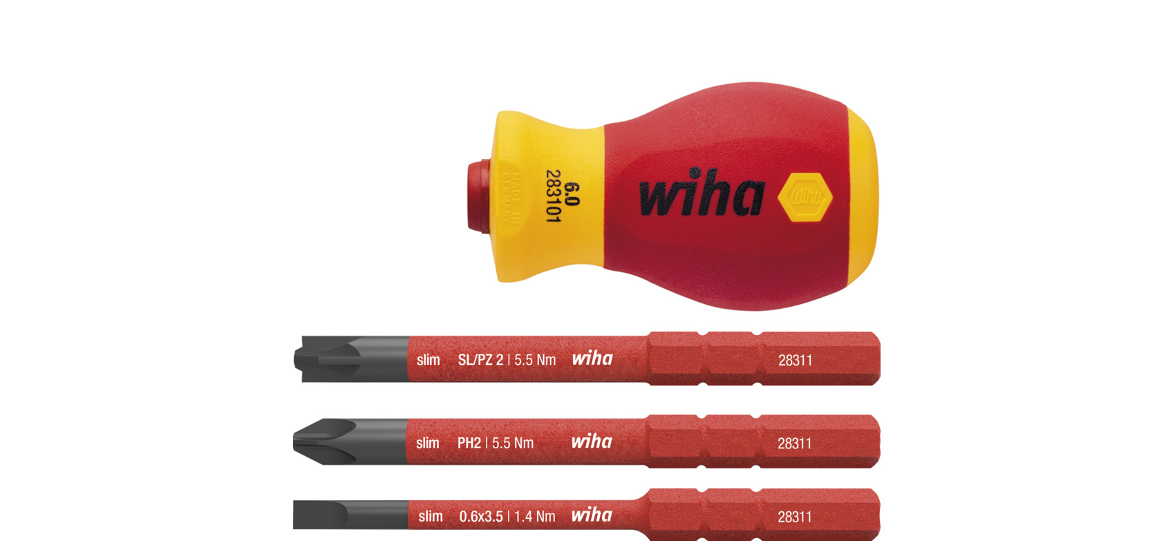 Wiha Schraubendreher mit Bithalter Set SoftFinish® electric slimVario®, Stubby 4-teilig