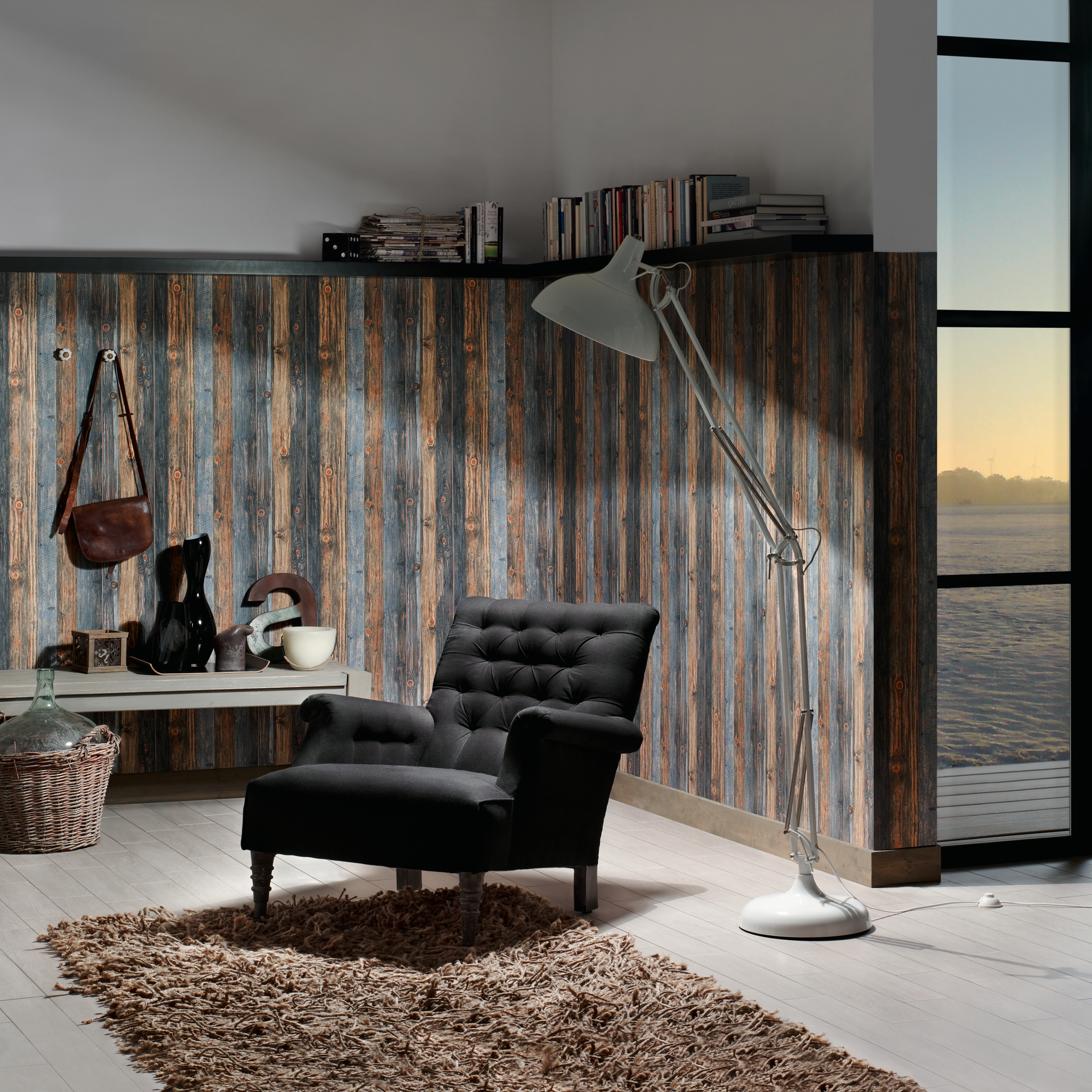 A.S. Création Vliestapete, holzoptik braun blau – rustikale holzpaneel tapete im vintage-stil