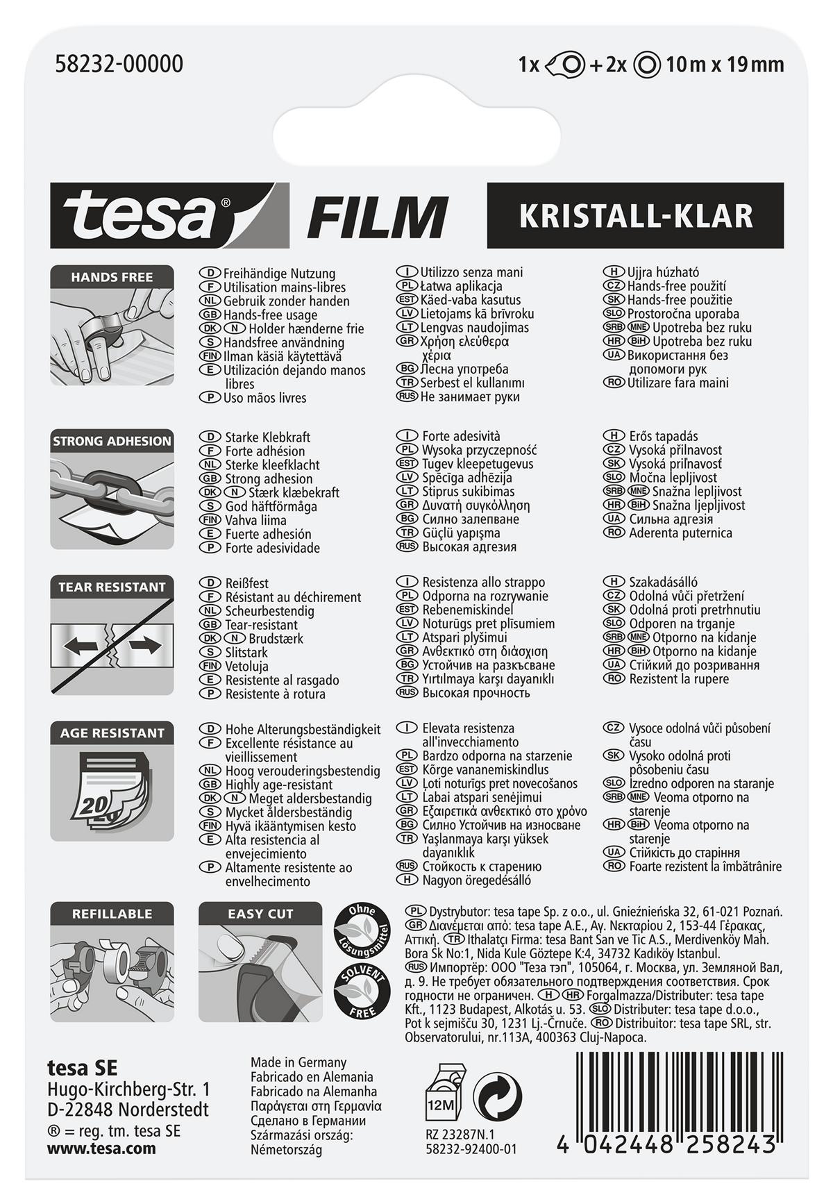 tesafilm_Crystal_Clear_582320000006_blue_LI400_back_pa tesa kristall-klar tesafilm, 2 Rollen + Miniabroller