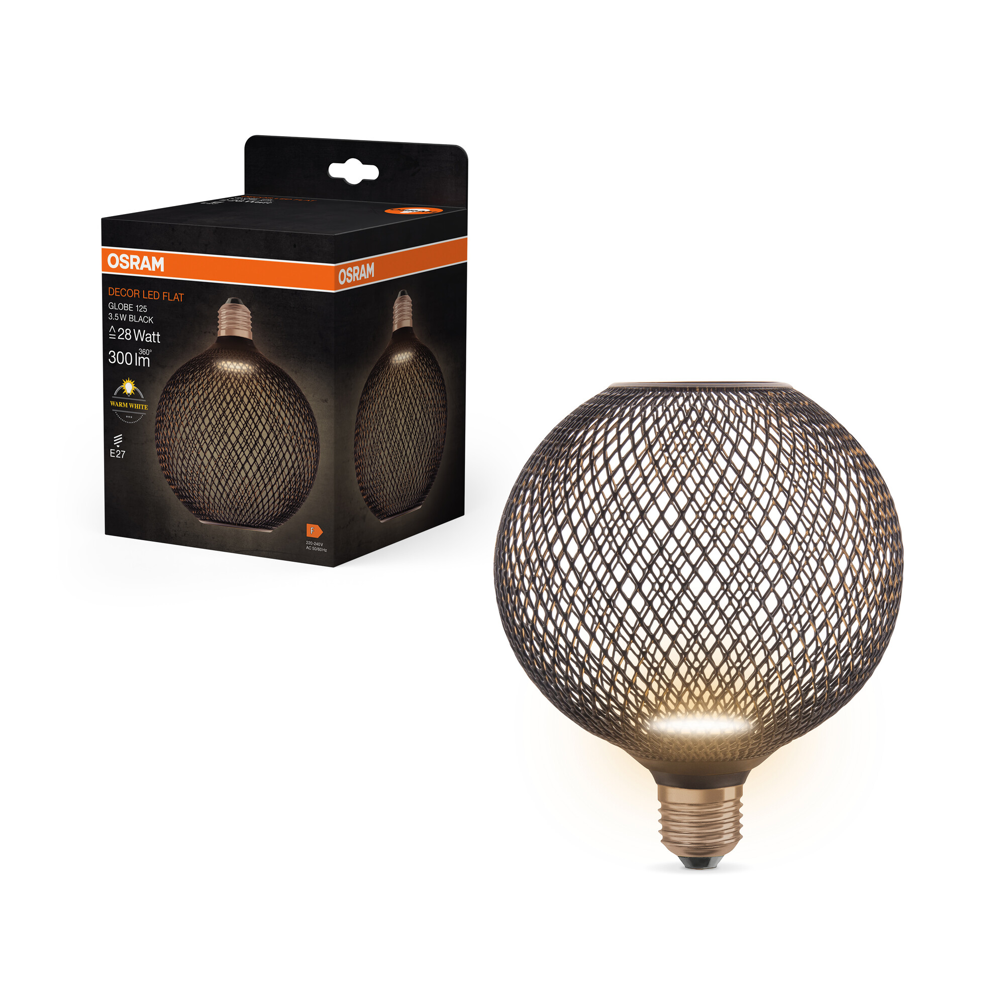 Osram LED Flatlampe 125 mm, schwarz, warmweiß, E27