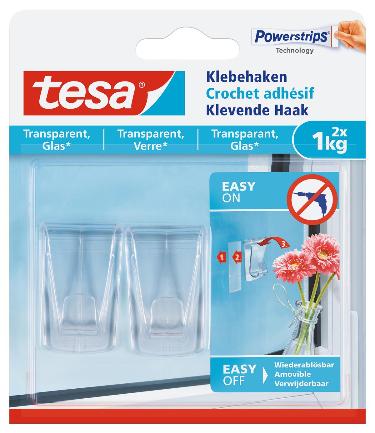 tesa Klebehaken, transparent, Glas, 1 kg