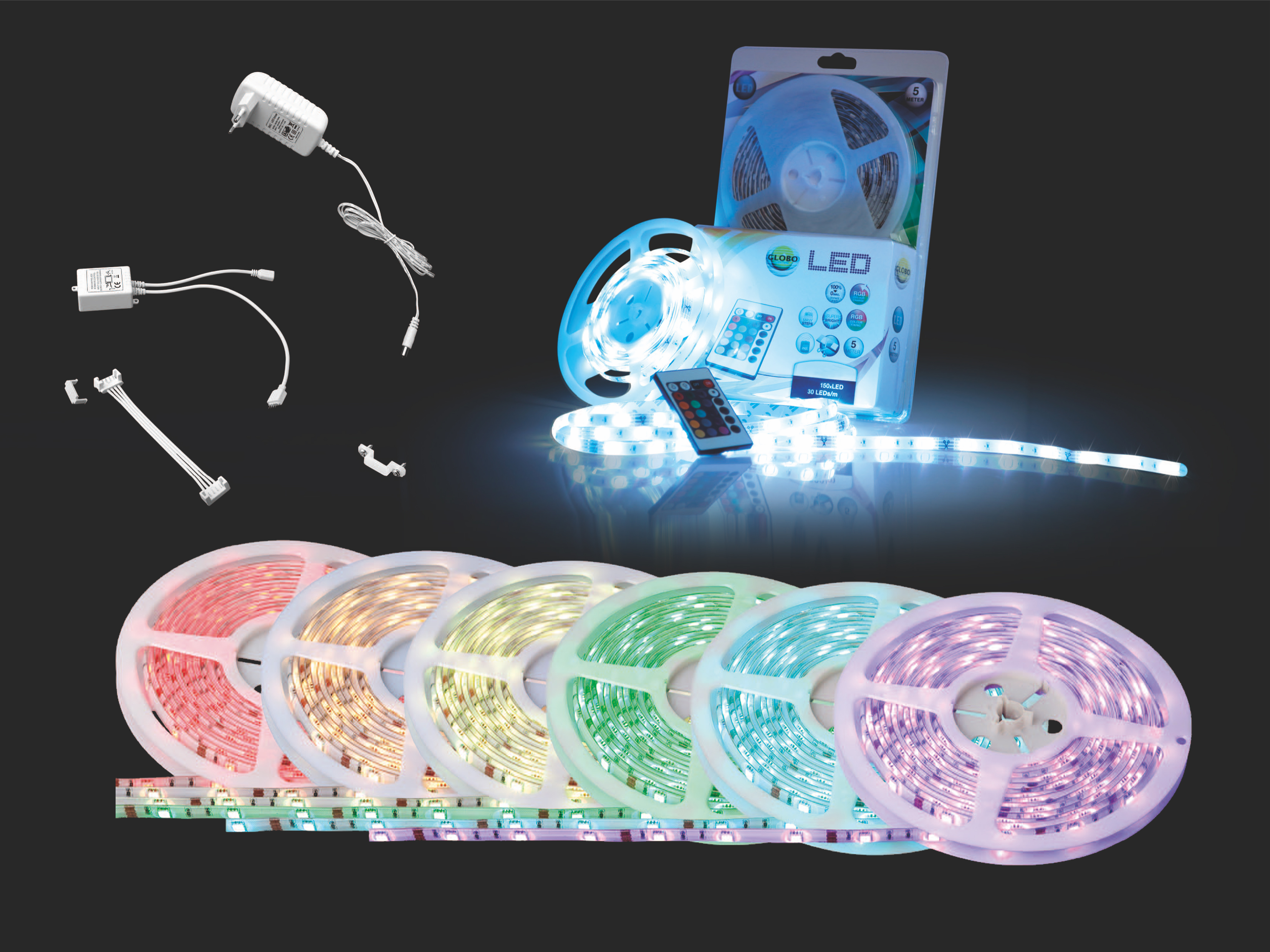 Globo LED Stripe, 90 x 240 LM, 3 m, RGB
