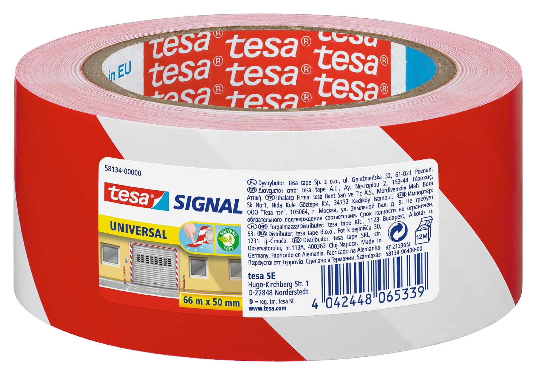 tesa Signal Markierungsklebeband Universal, rot/weiß, 66 m