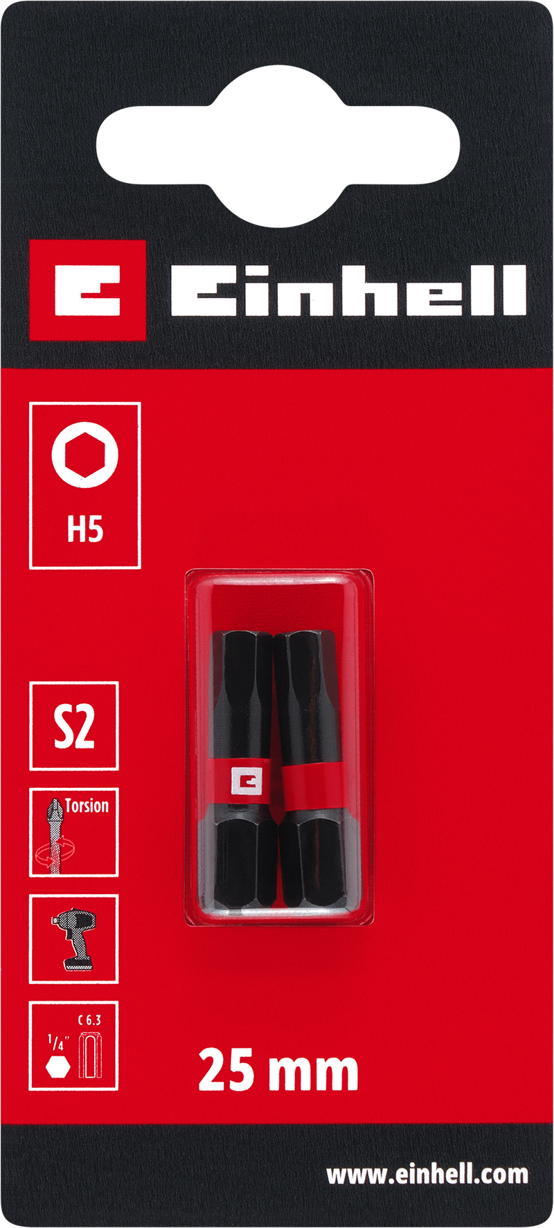 Einhell Impact-Bits Torsion, 25 mm, Hex 5 mm, S2