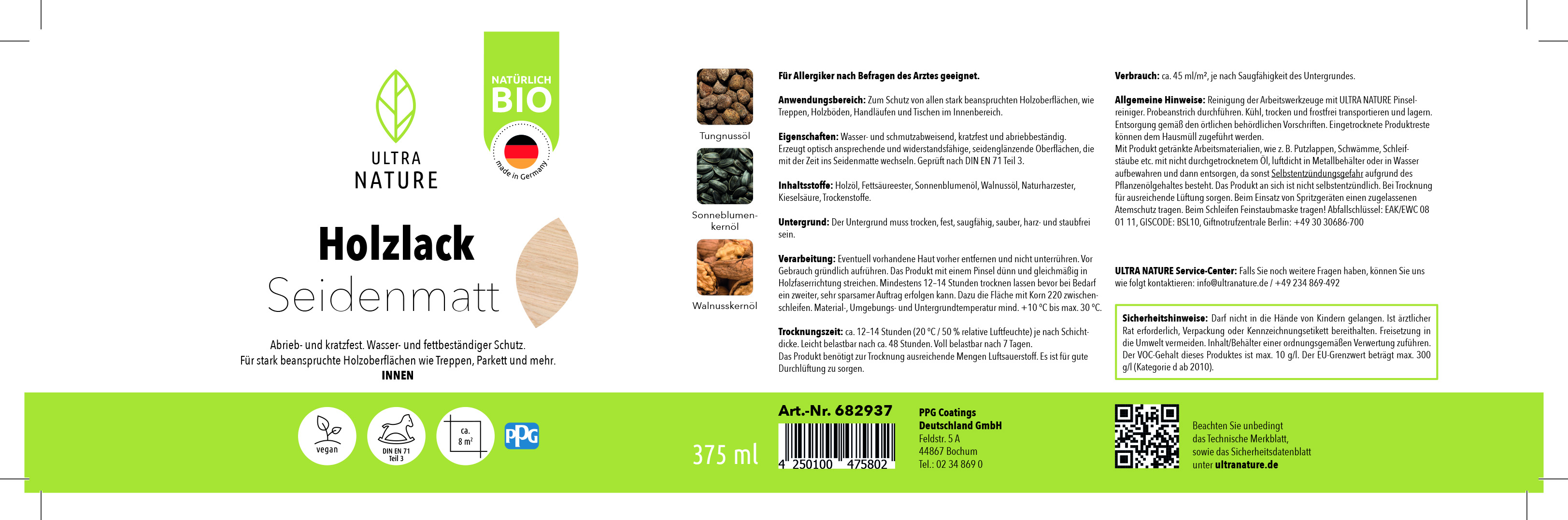 Ultra Nature Holzlack Farblos Seidenmatt, 0,375 l Ultra Nature Holzlack Farblos Seidenmatt, 0,375 l