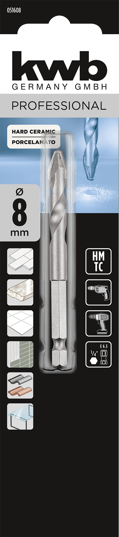kwb Feinsteinzeugbohrer, 90 mm, Ø 8 mm kwb Feinsteinzeugbohrer, 90 mm, Ø 8 mm