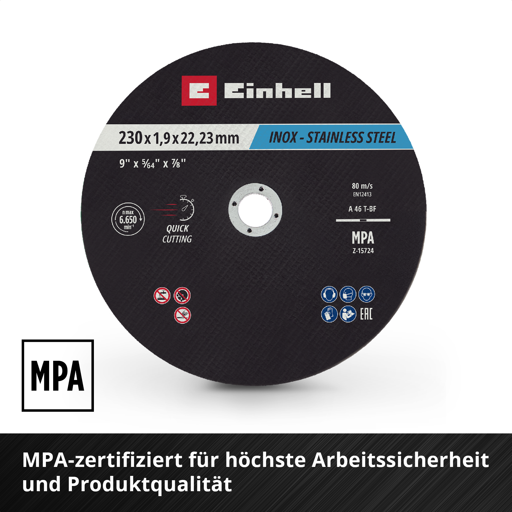 Einhell Inox-Gewebetrennscheiben-Set für Metall, gerade, extra du?nn, 10-tlg., Ø 230 x 2 mm