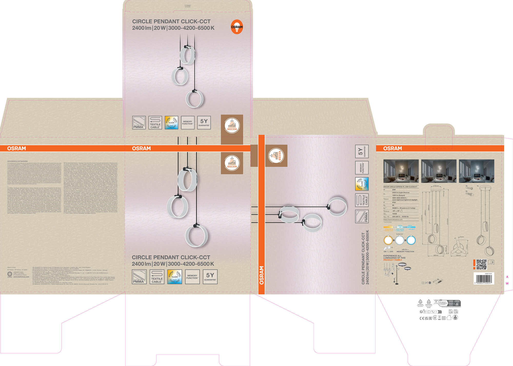 Osram Decor Runde Pendelleuchte, 3 Pendel, 20W, CCT, schwarz