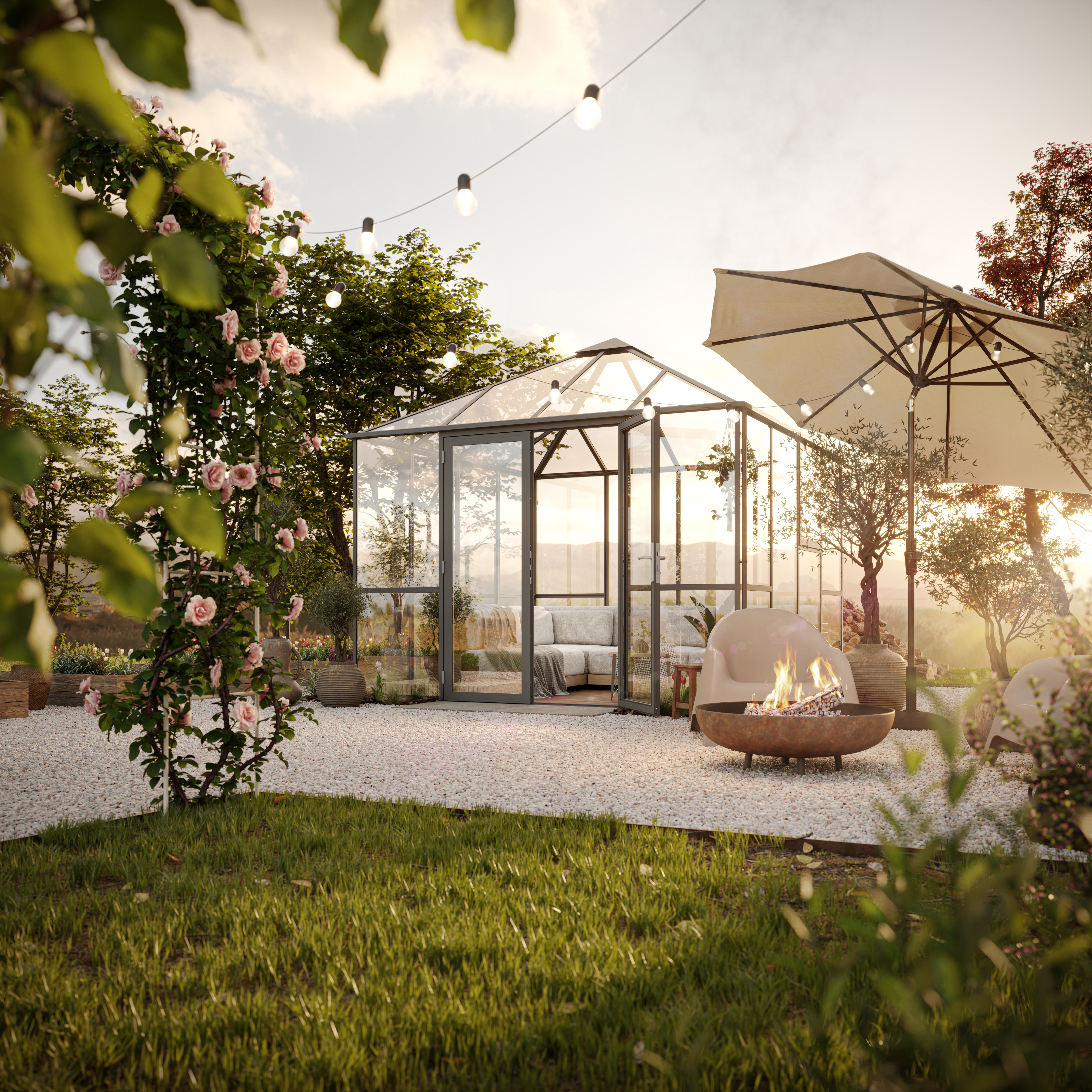 KGT GWH-Pavillon "PaviLux", 3 x 3 m, anthrazit-grau, ESG komplett
