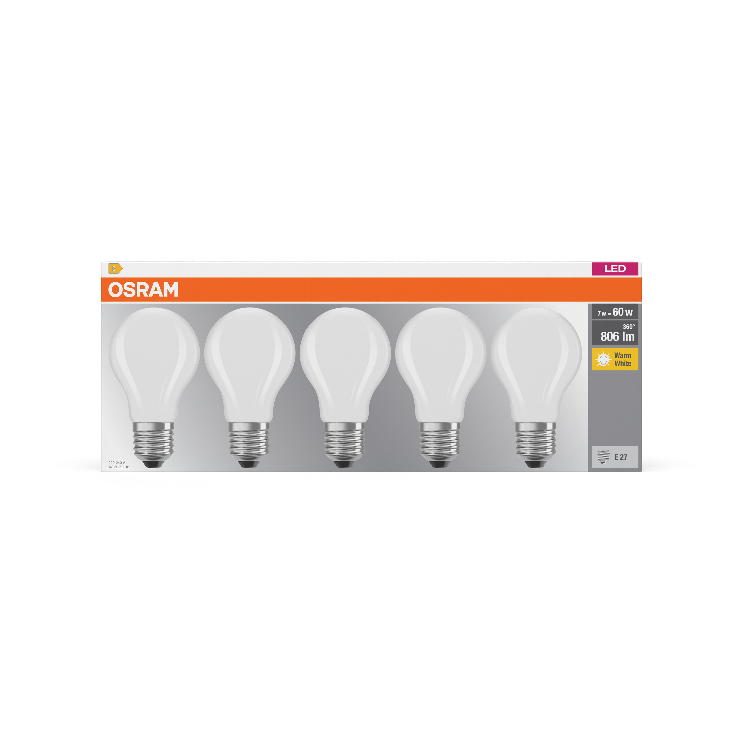 Osram LED Classic Lampe, matt, warmweiß, E27, 5er-Pack